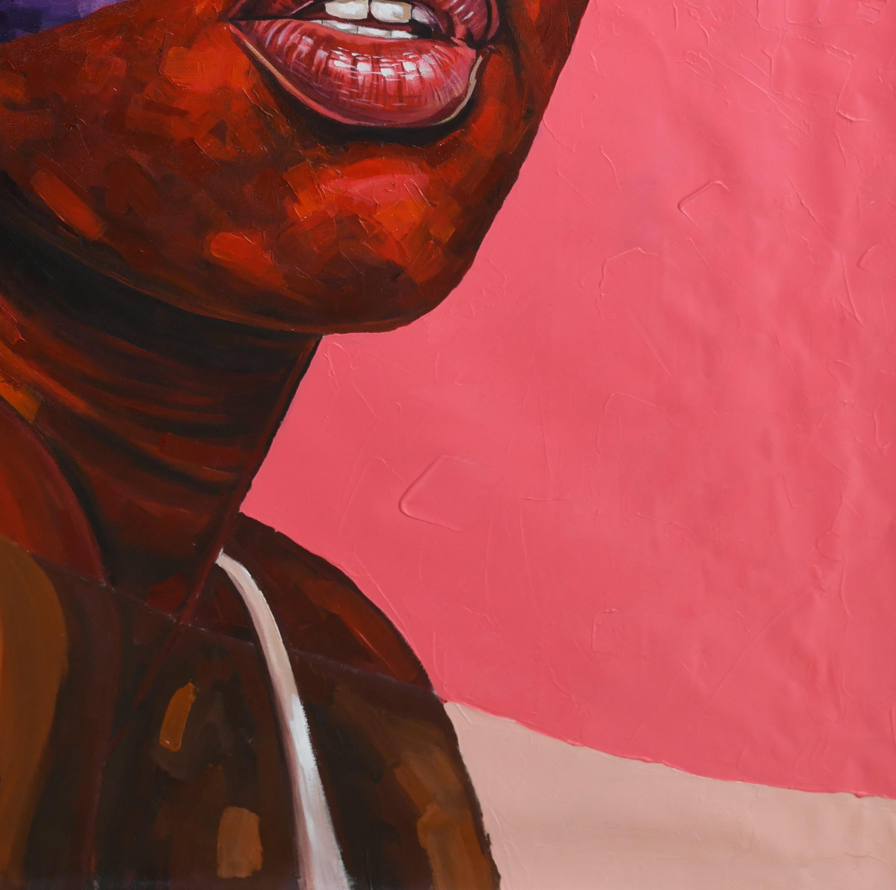 The Other Side 4 - Pink Portrait Painting by Damola Ayegbayo 