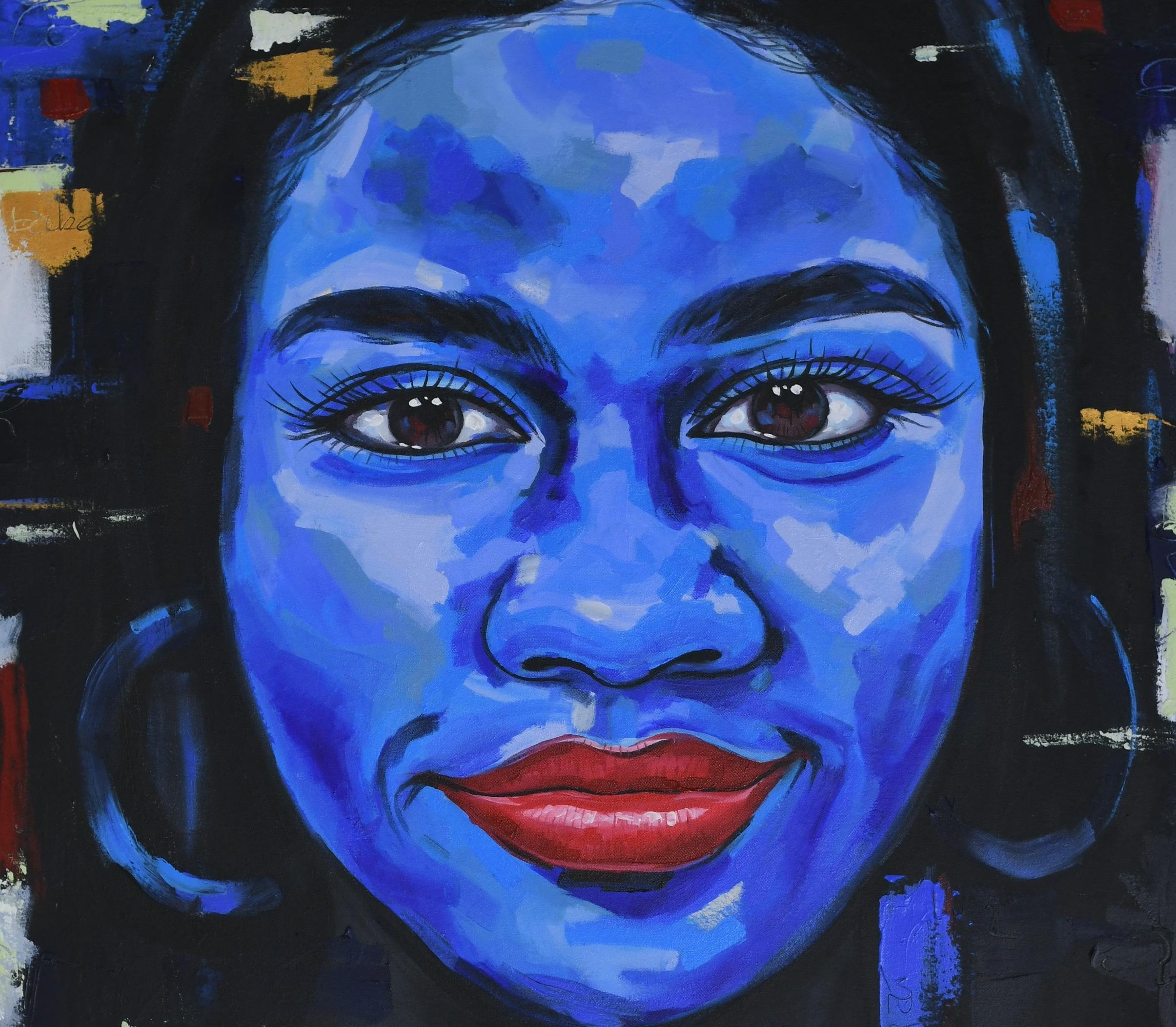 Trasfigurazione 2 - 21° secolo, Contemporaneo, Ritratto figurativo, Donna, Blu - Painting di Damola Ayegbayo 