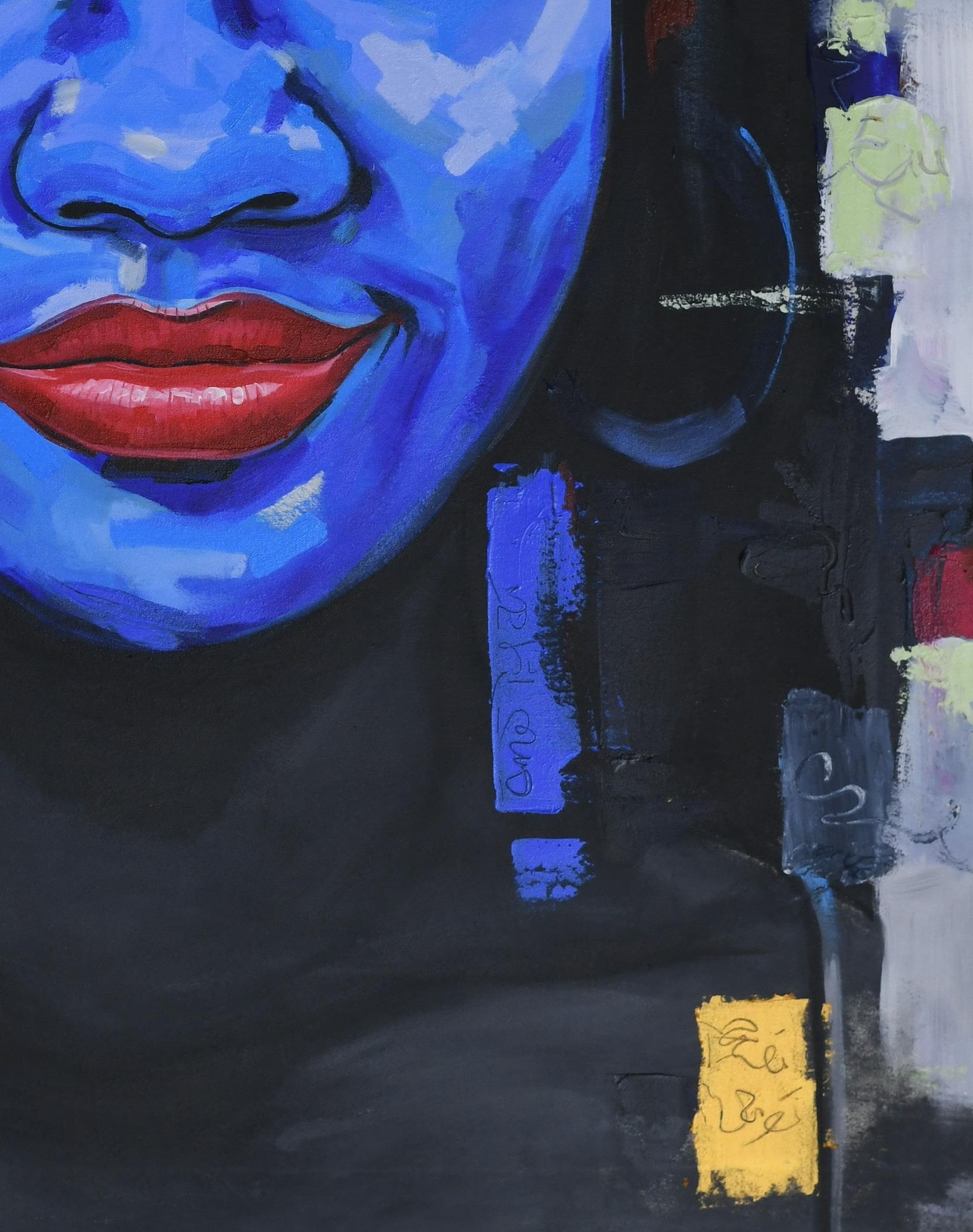 Trasfigurazione 2 - 21° secolo, Contemporaneo, Ritratto figurativo, Donna, Blu - Figurative Painting Nero di Damola Ayegbayo 