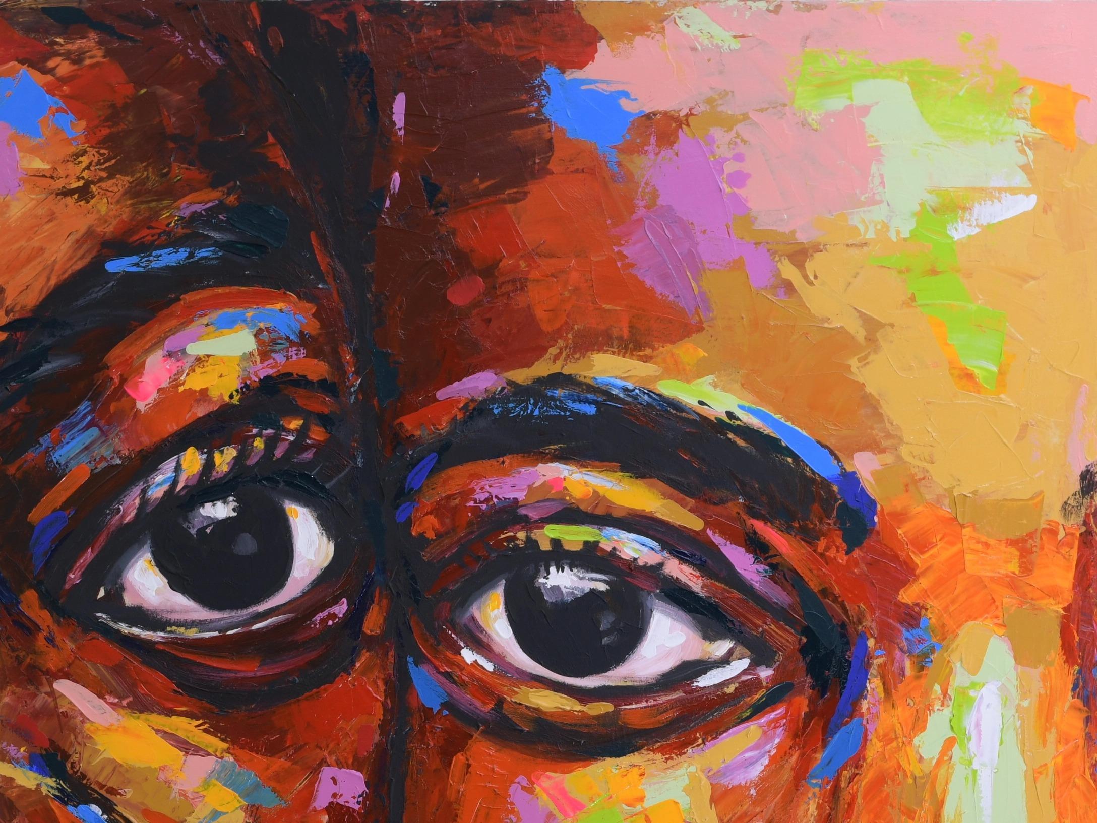 Unconditional Love - Brown Portrait Painting by Damola Ayegbayo 