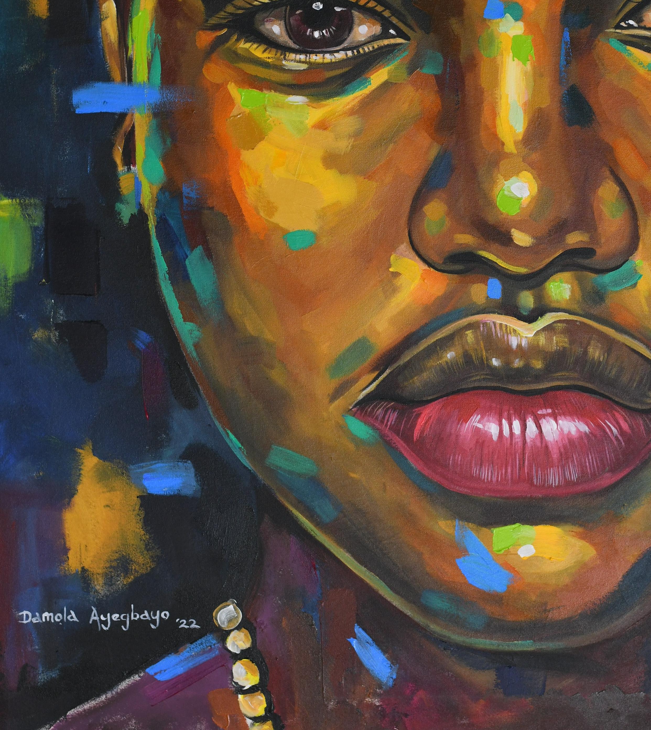 Vision of Hope 5 - Black Portrait Painting by Damola Ayegbayo 