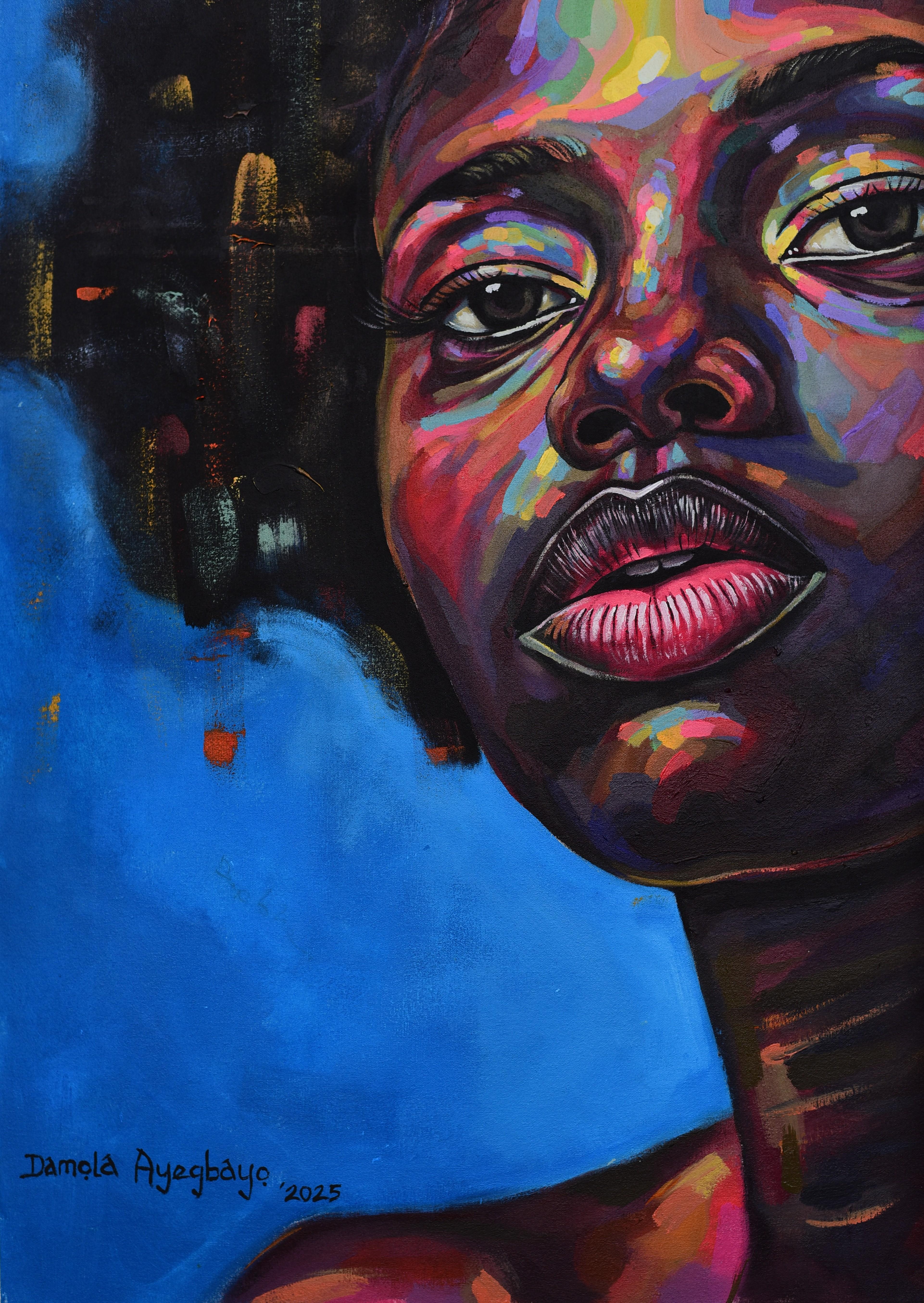 Vision d'espoir 7 - 21e siècle, Contemporain, Portrait figuratif, Afrique Femmes - Noir Portrait Painting par Damola Ayegbayo 