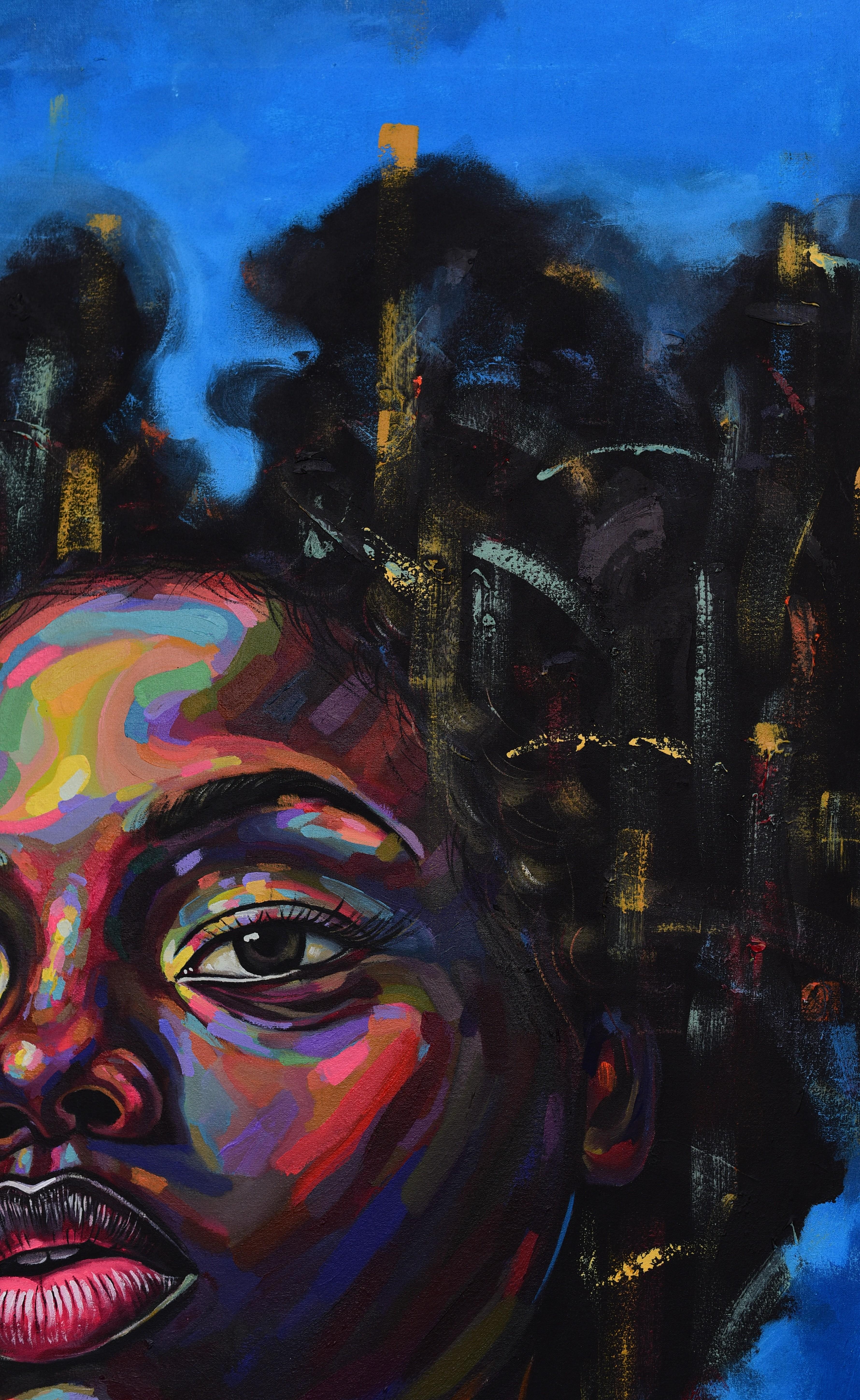 J'ai été inspirée pour peindre le portrait d'une jeune fille africaine, afin que les gens puissent voir la vie à travers son objectif. Pour que vous puissiez voir ce qu'est un enfant défavorisé qui grandit dans un monde qui ne se préoccupe pas de