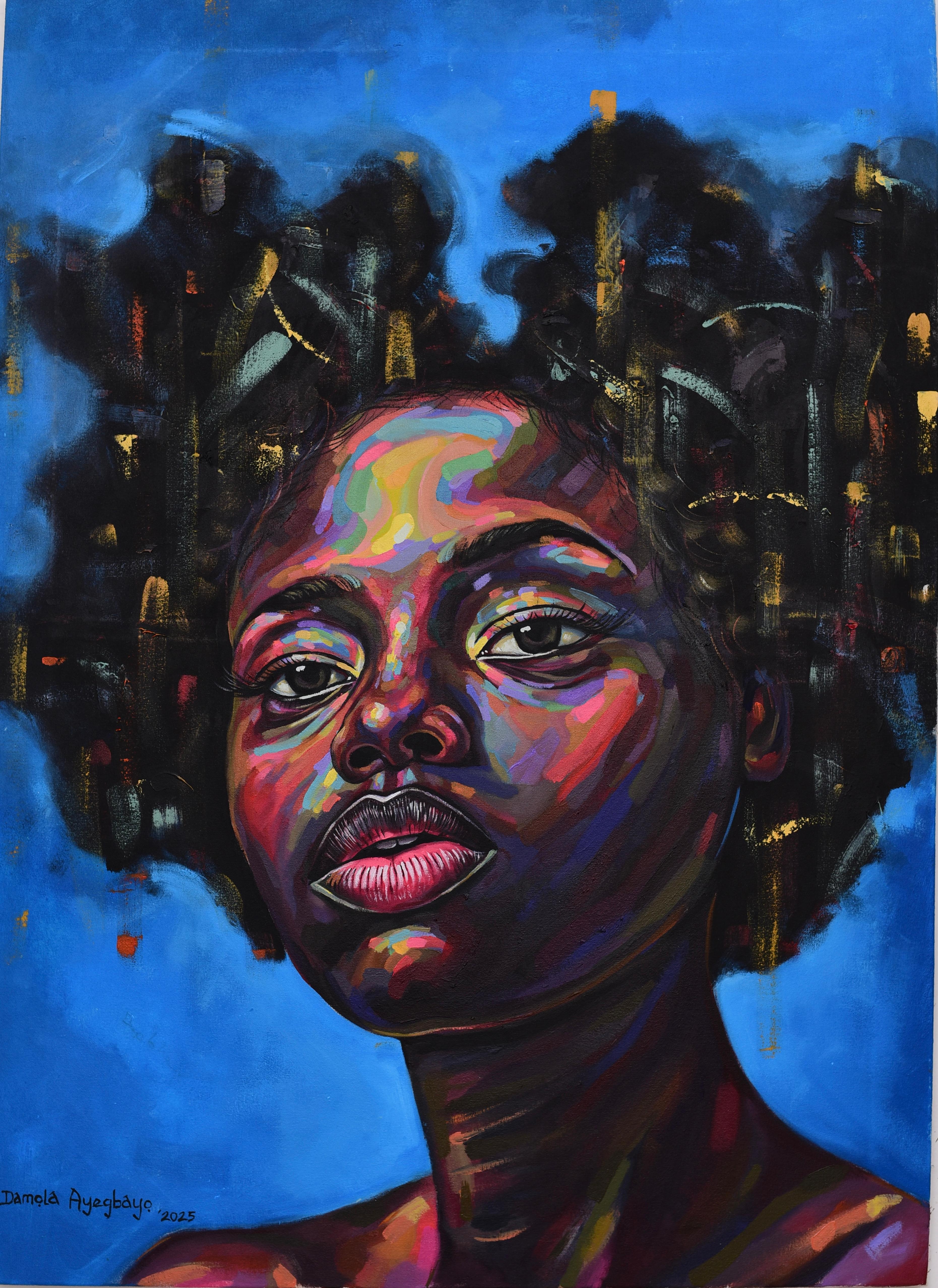 Portrait Painting Damola Ayegbayo  - Vision d'espoir 7 - 21e siècle, Contemporain, Portrait figuratif, Afrique Femmes