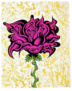 Sérigraphie « Rose » de Damon Johnson, décorée à la main, édition unique limitée à 50 exemplaires