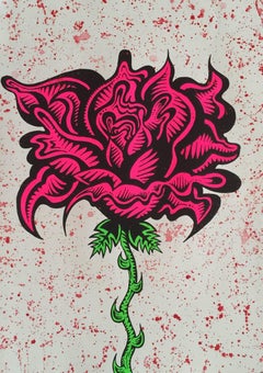 Hand Embellished Flower Screenprint