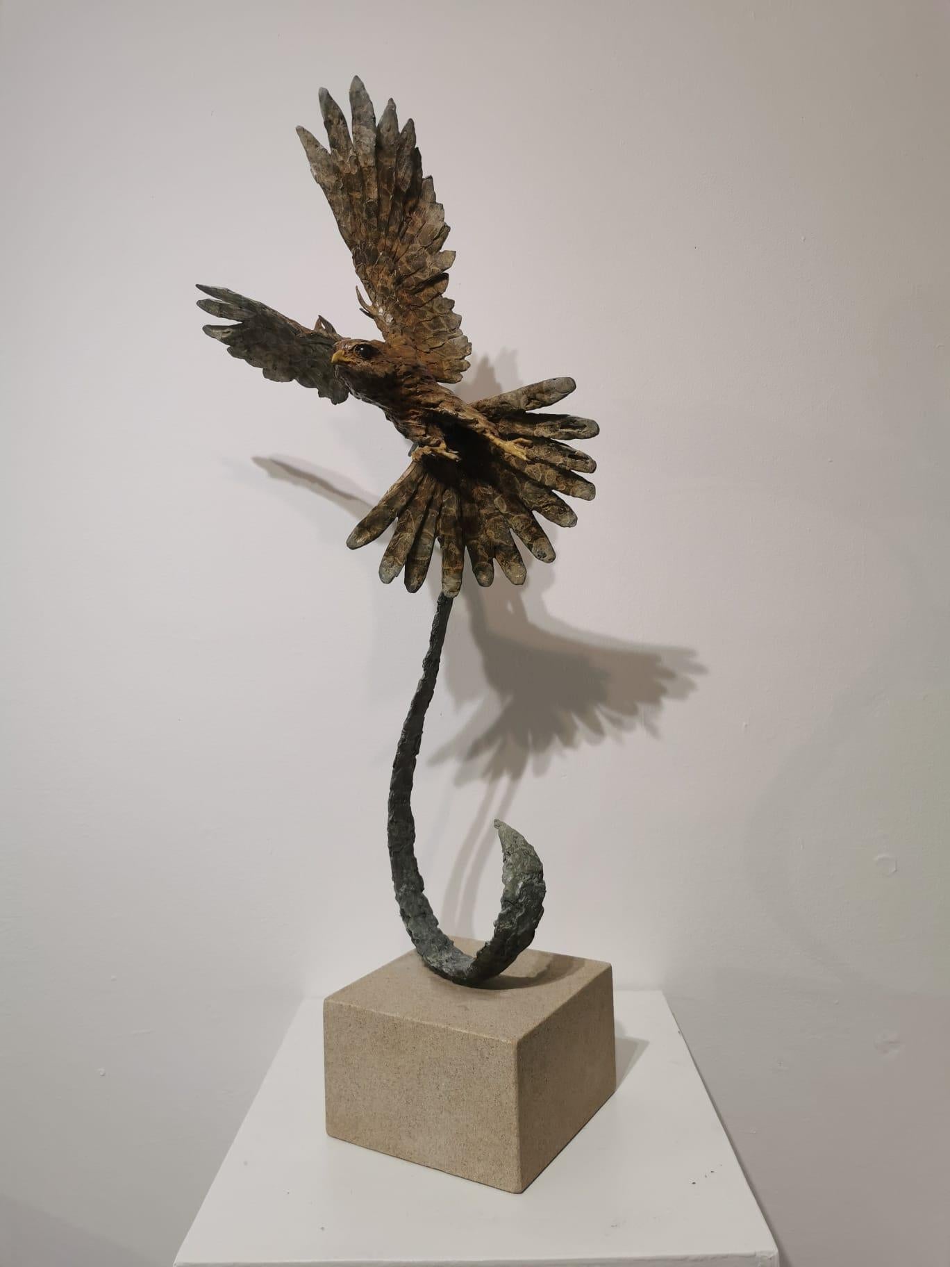 Merlin Approach an original Bronze sculpture - Gold Figurative Sculpture by Damon Price