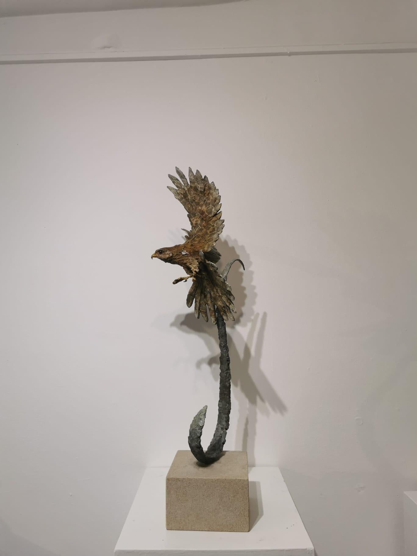 A stunning Bronze study of a Merlin in flight. Created and cast by Yorkshire sculptor Damon Price. 
Damon's approach to sculpting is holistic, seeing through the entire process from start to finish. His dedication to every aspect of his work,
