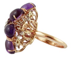 Diamonds, Amethyst, Yellow Topaz, Pearl, Rose and White Gold Cluster Retrò Ring