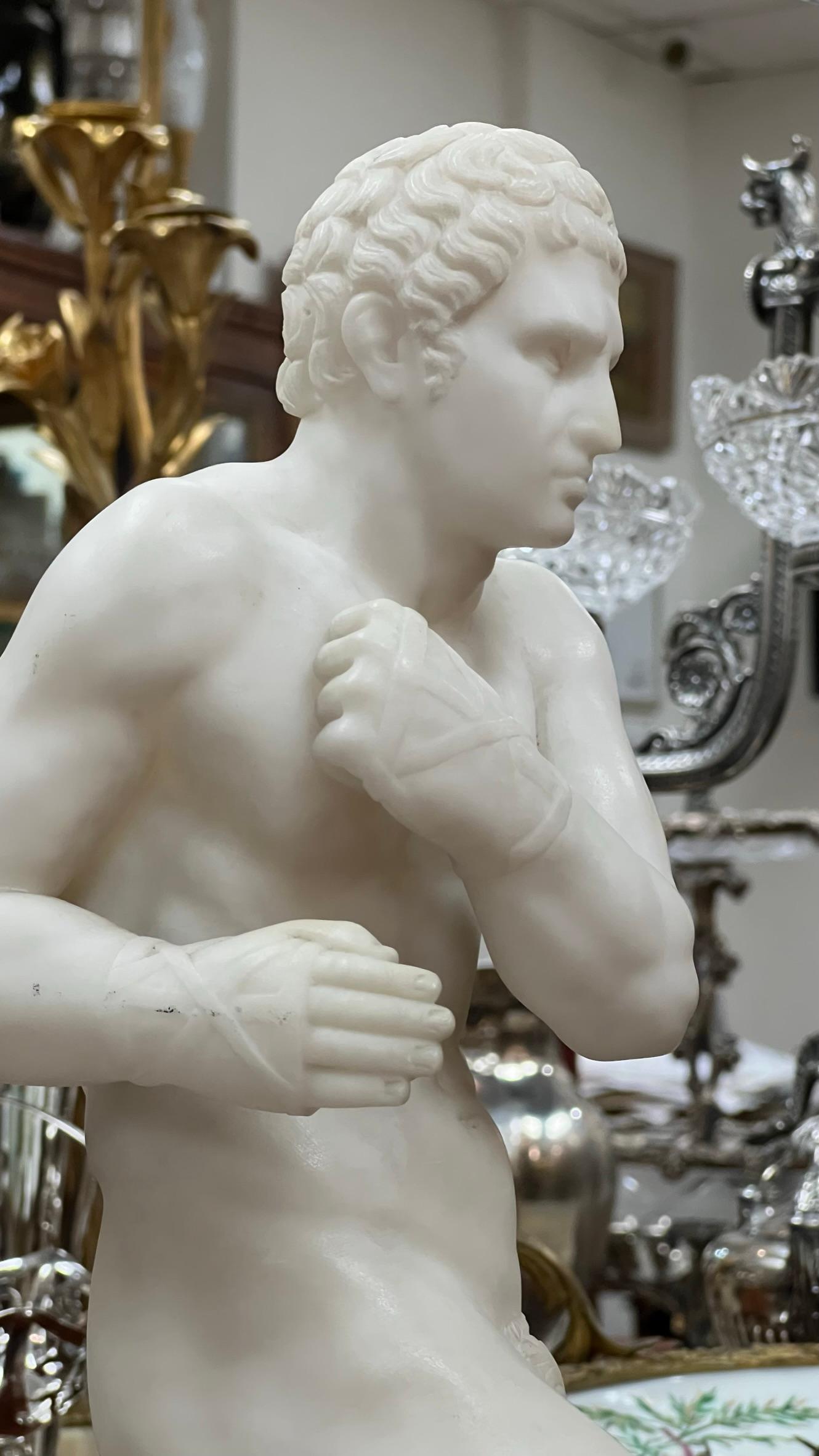 Italian Damoxenos Greek Wrestler Marble Sculpture After Antonio Canova