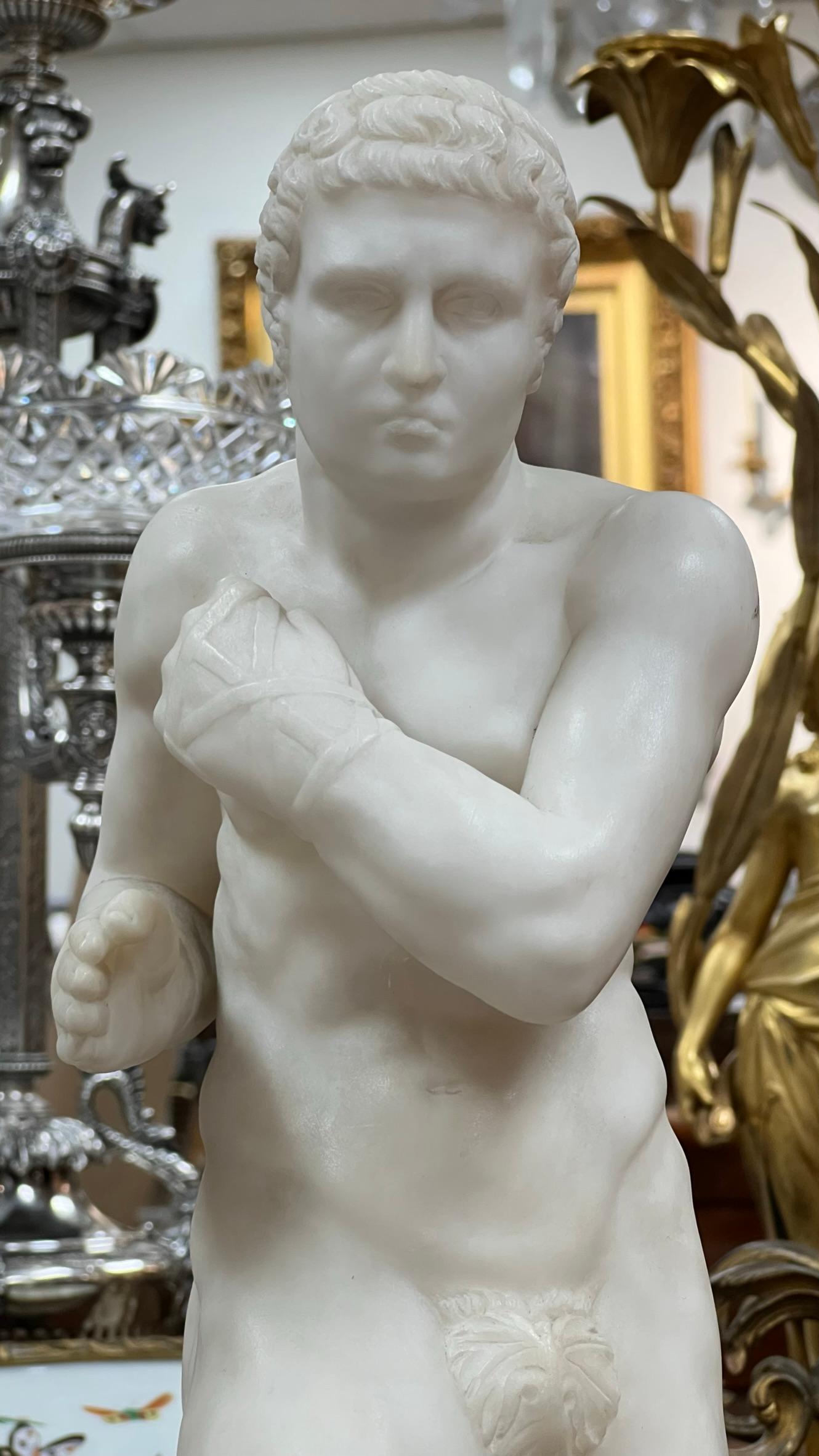 19th Century Damoxenos Greek Wrestler Marble Sculpture After Antonio Canova