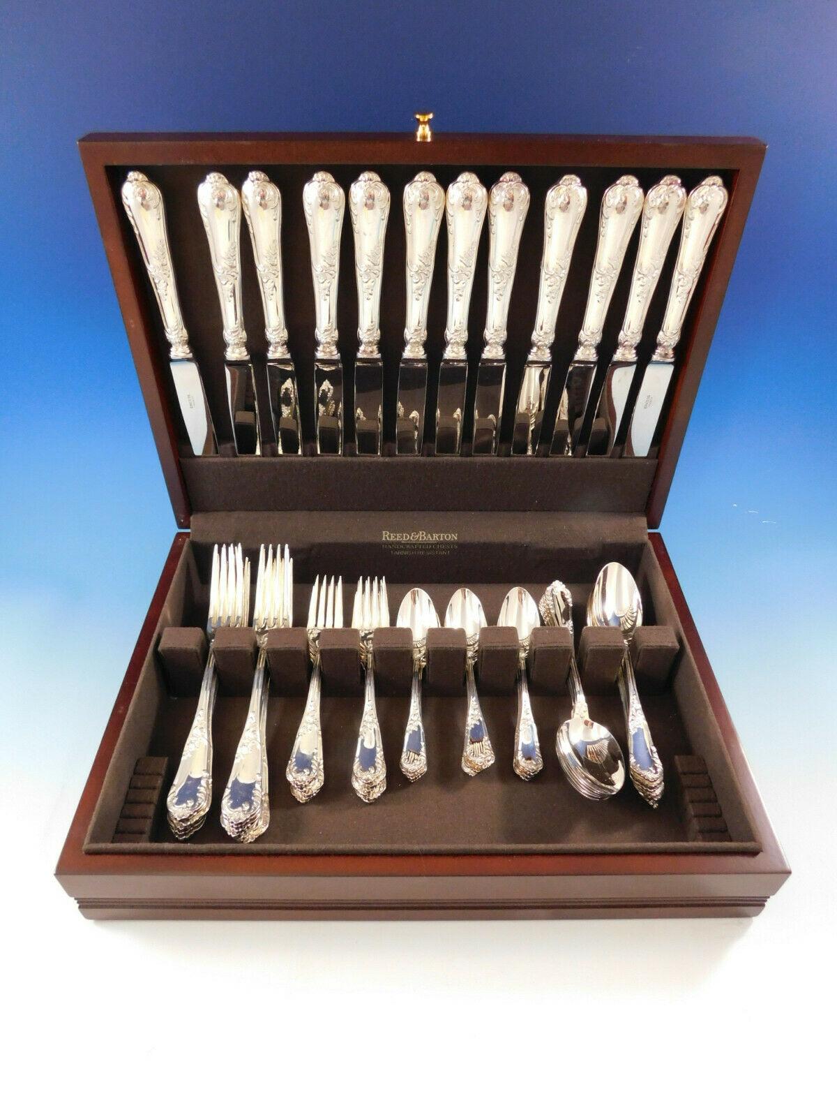 Rocaille by Ercuis Paris Sterling silver dinner flatware set, 60 pieces. This set includes:

12 dinner knives, 10 1/2