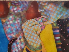 Brightly Colored Checkered Figures Pop Art Lithograph