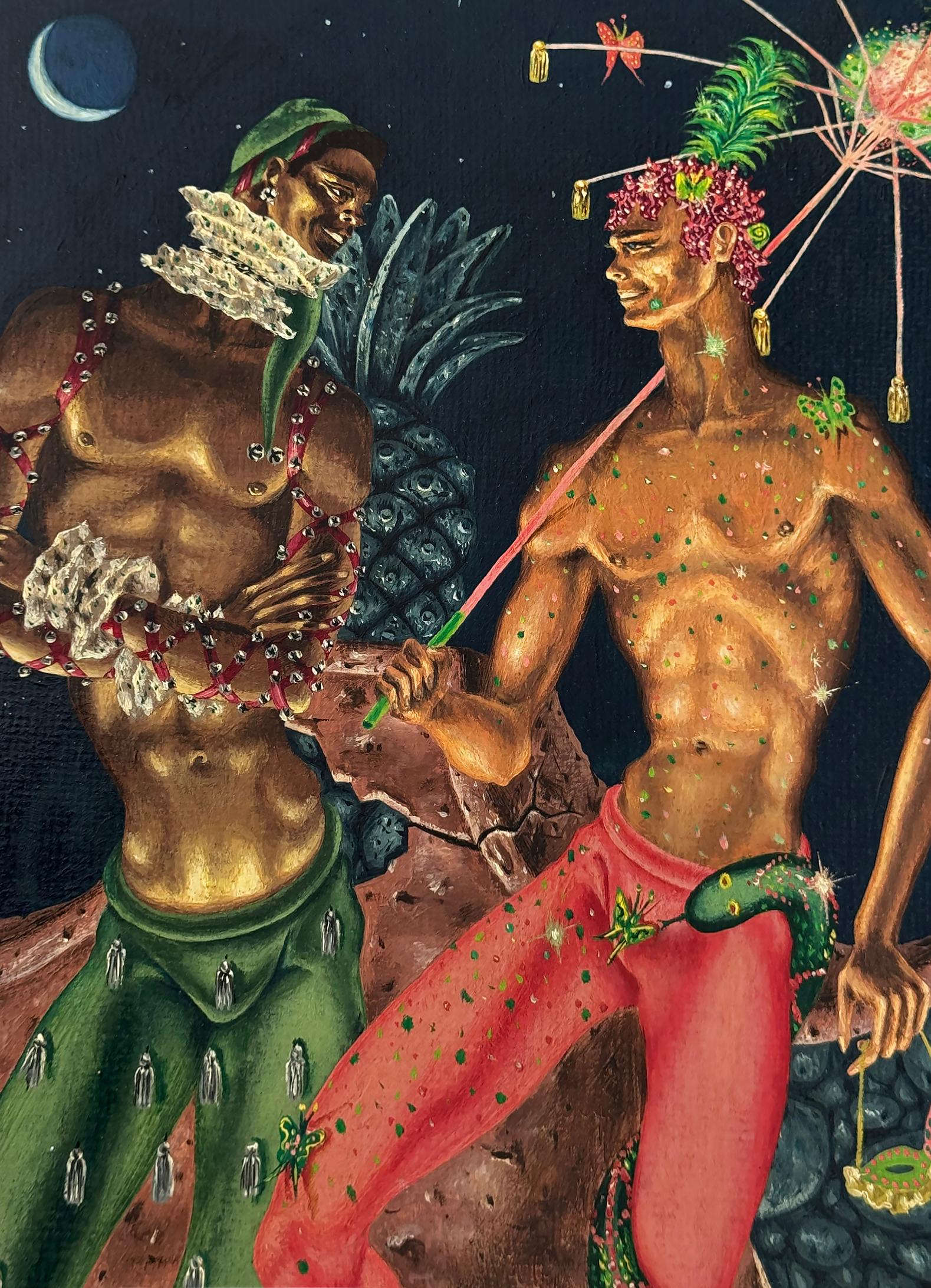 Hombres Gays Musculosos Mardi Gras - Amor Interracial Atrevido Mediados de Siglo - Interés Gay en venta 5
