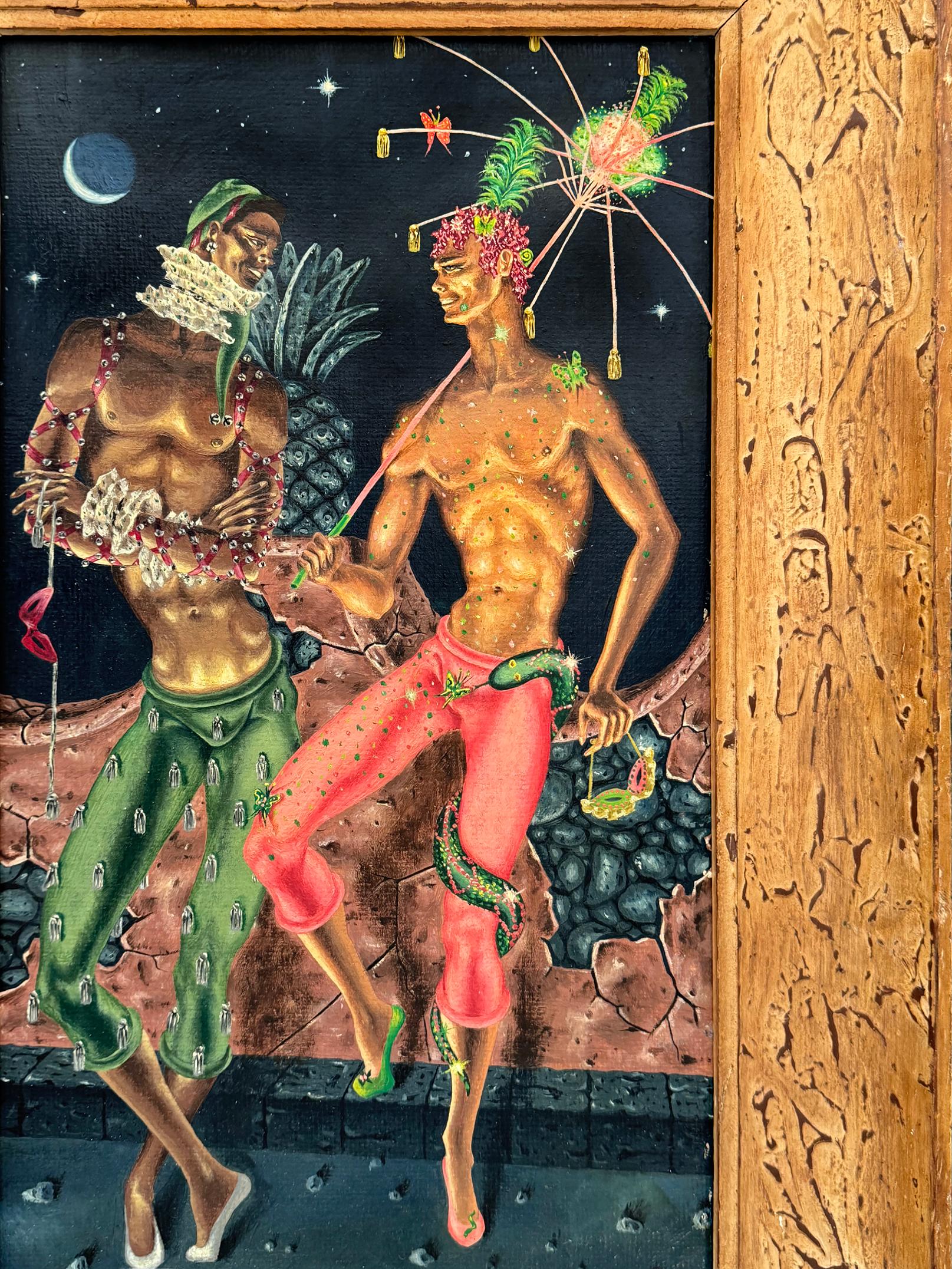 Hombres Gays Musculosos Mardi Gras - Amor Interracial Atrevido Mediados de Siglo - Interés Gay - Painting de Dan Atkinson