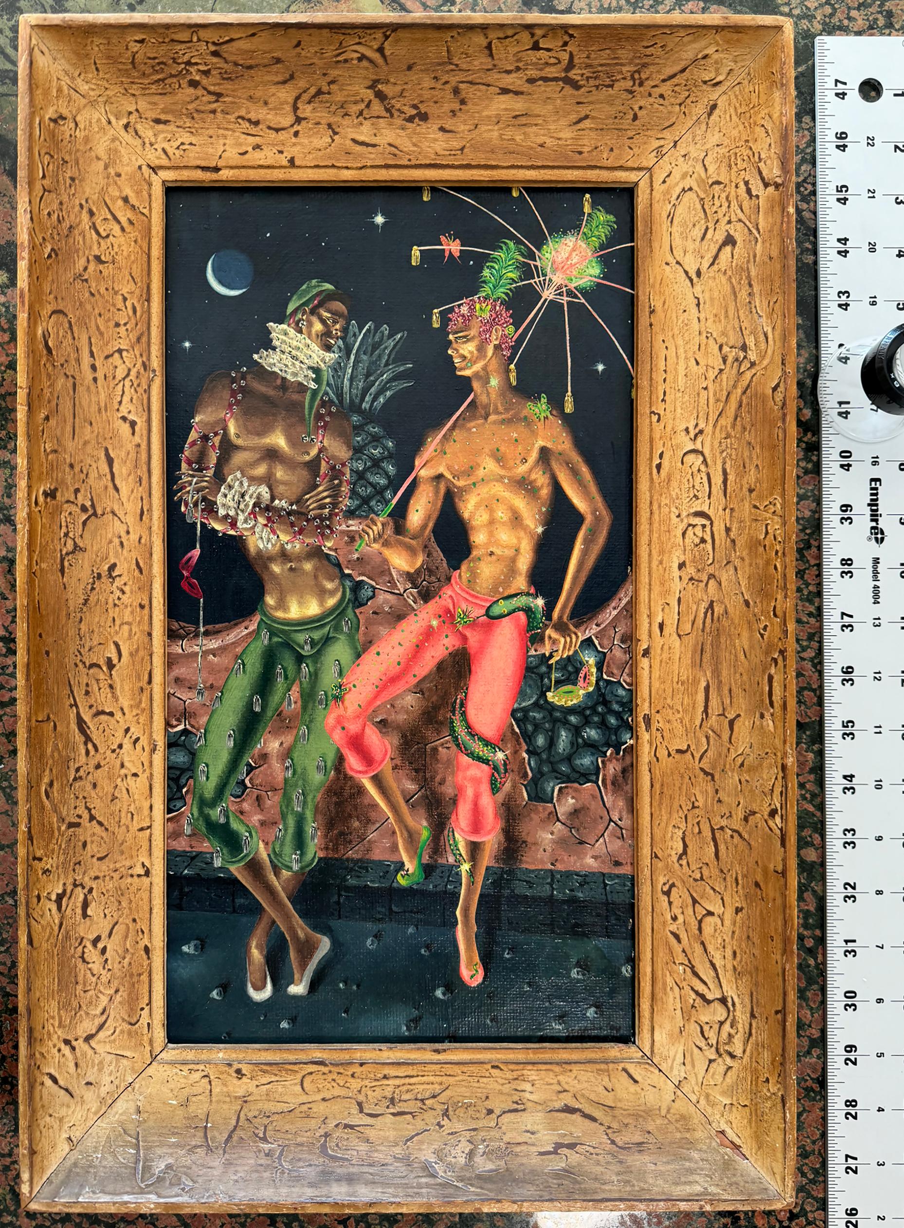 Hombres Gays Musculosos Mardi Gras - Amor Interracial Atrevido Mediados de Siglo - Interés Gay - Painting Contemporáneo de Dan Atkinson