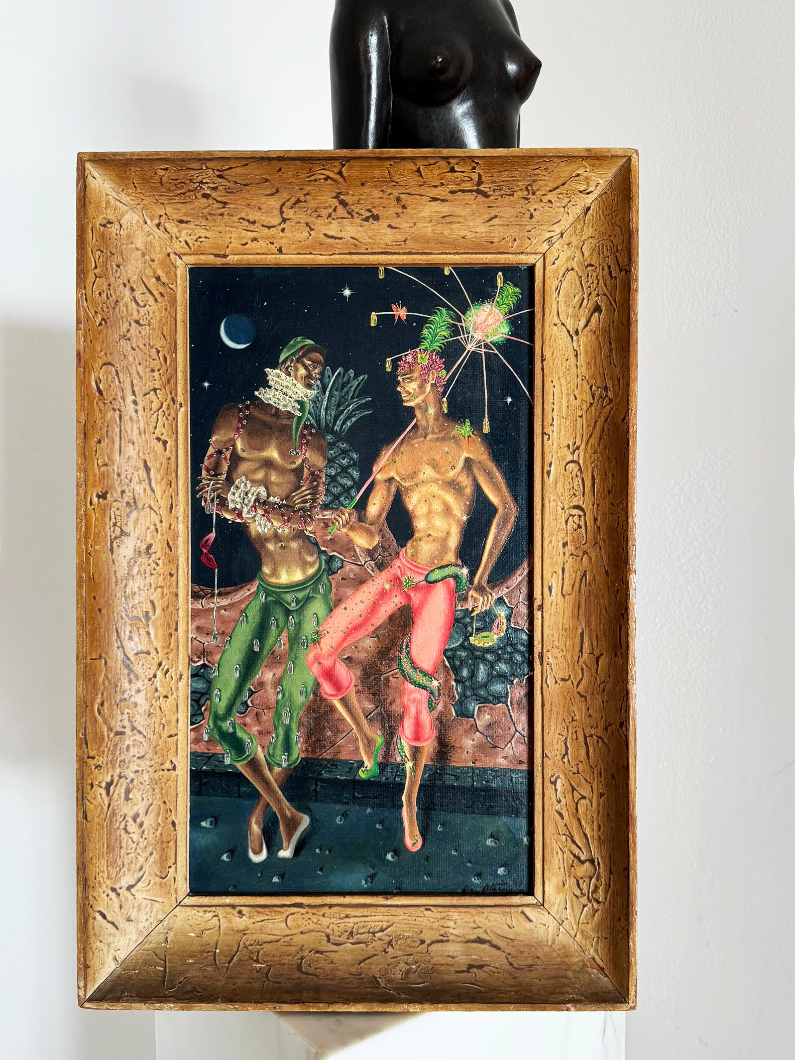 Hombres Gays Musculosos Mardi Gras - Amor Interracial Atrevido Mediados de Siglo - Interés Gay - Nude Painting Marrón de Dan Atkinson