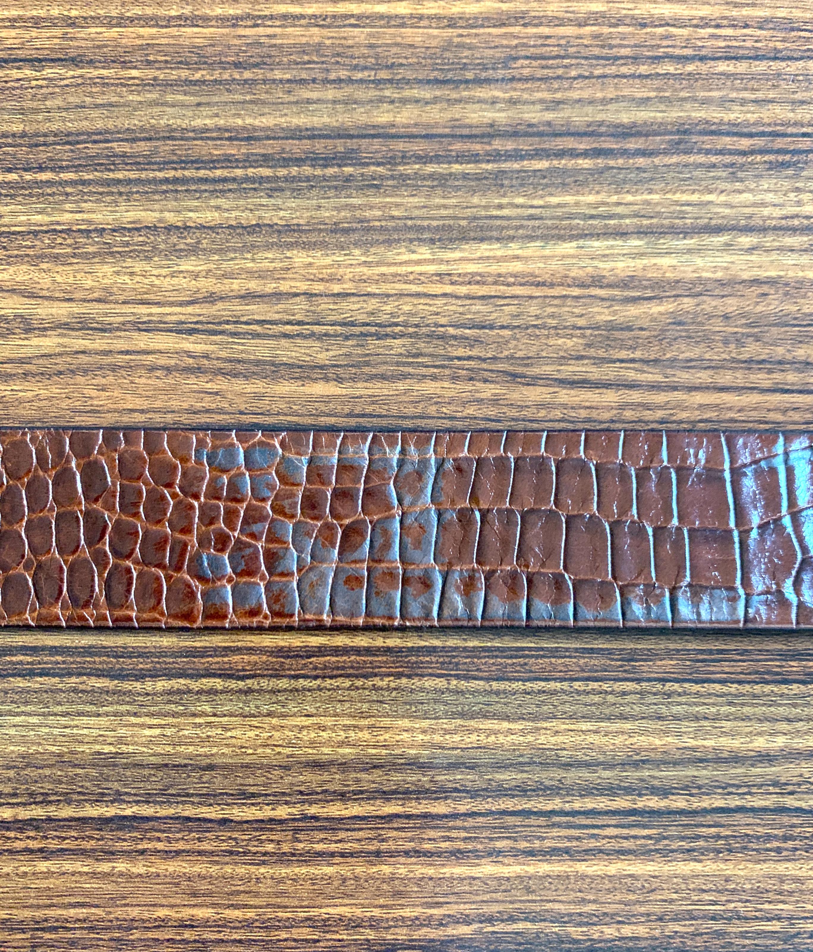 Dan Azan 90s Crocodile Embossed Leather Belt with Gold Crocodile Buckle In Good Condition In San Francisco, CA