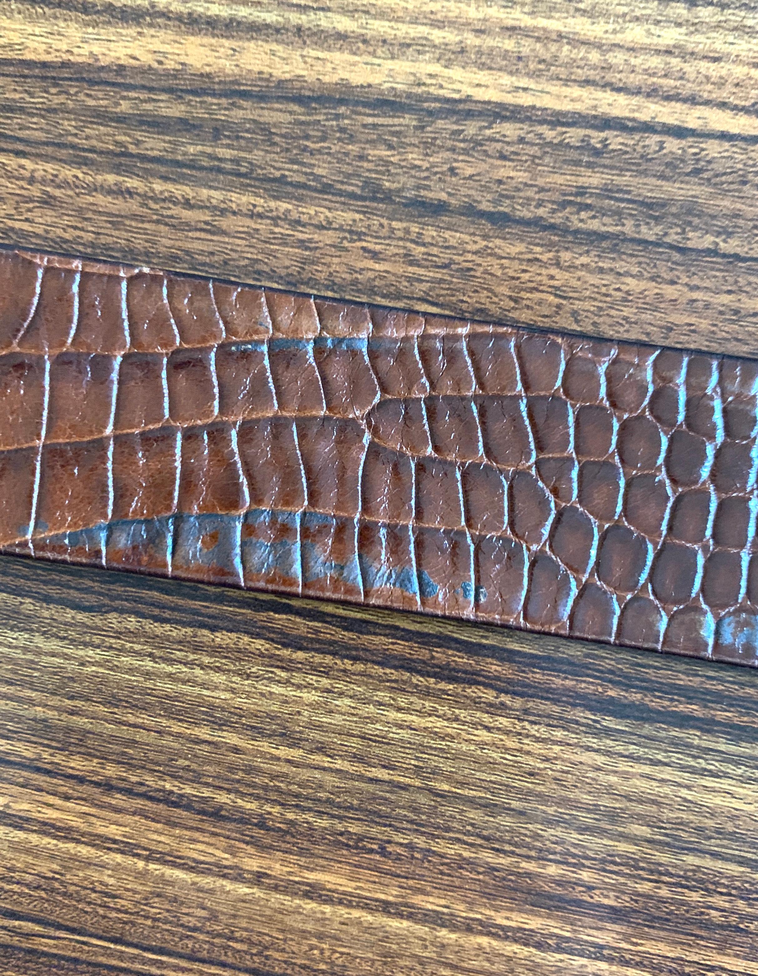 Women's or Men's Dan Azan 90s Crocodile Embossed Leather Belt with Gold Crocodile Buckle