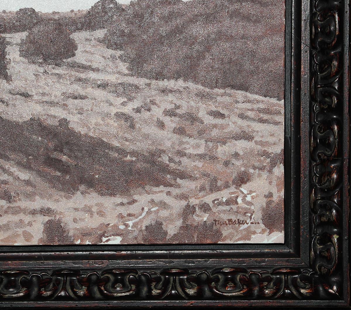 Impressionistisches Sepiafarbenes getöntes pastorales Hügel-Landschaftsgemälde mit Bäumen im Angebot 2