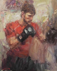 The Workout, Ali Akhmedov ,Churchill Boxing, Oil, American Artist, Figurative 