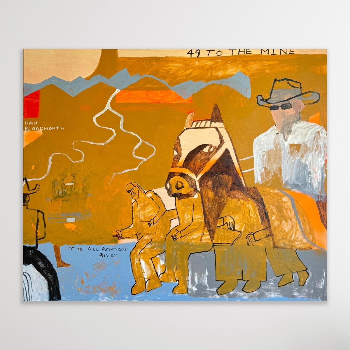 49 Alla miniera, Quadro originale, Cowboy, Paesaggio, Cavalli 1