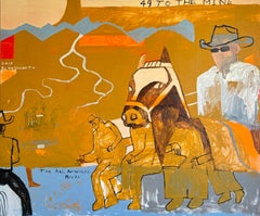 49 Alla miniera, Quadro originale, Cowboy, Paesaggio, Cavalli