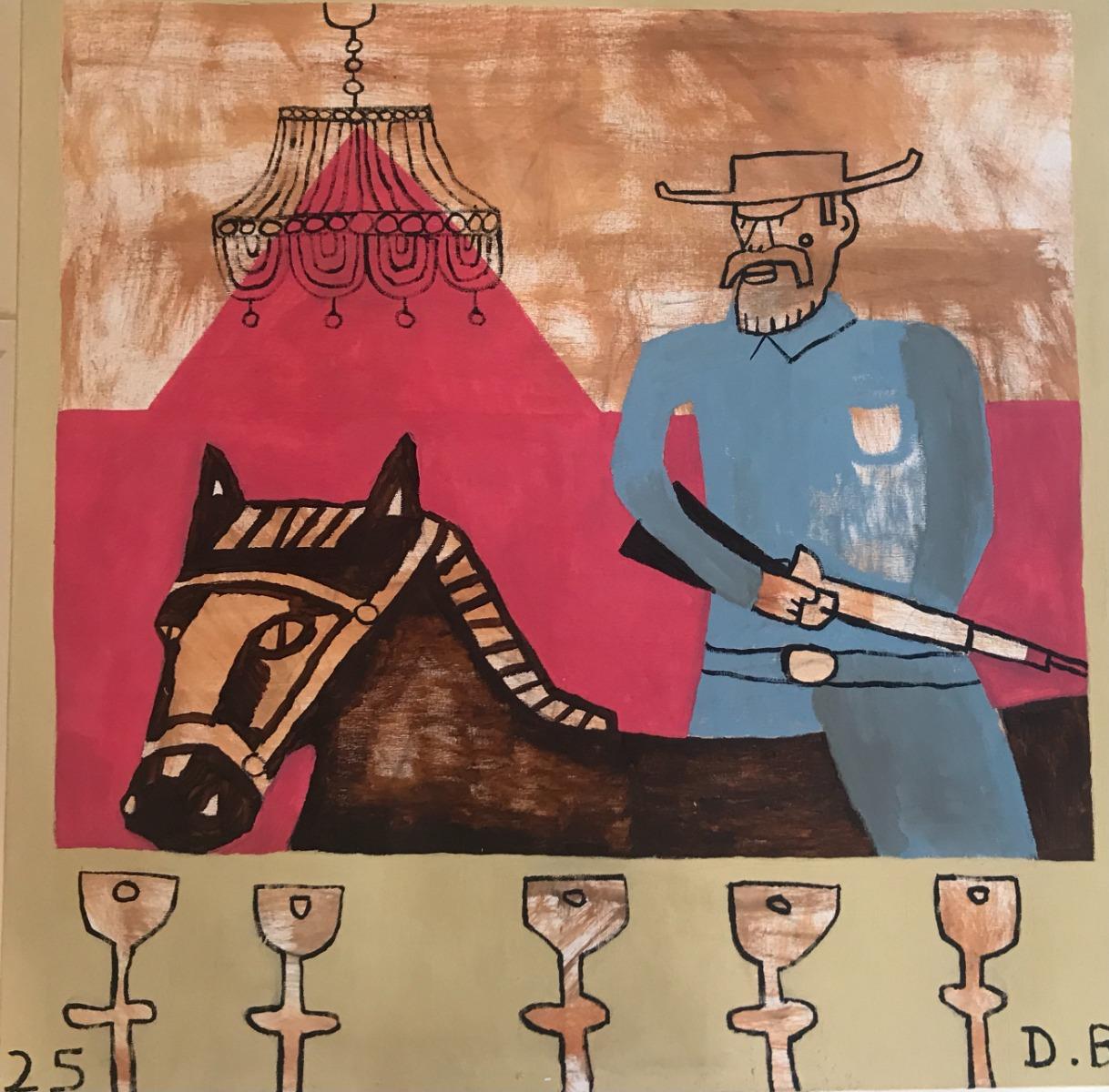 Everybody's Cowboy, Originalgemälde, Cowboys, Landschaft, Pferde – Painting von Dan Bloodworth