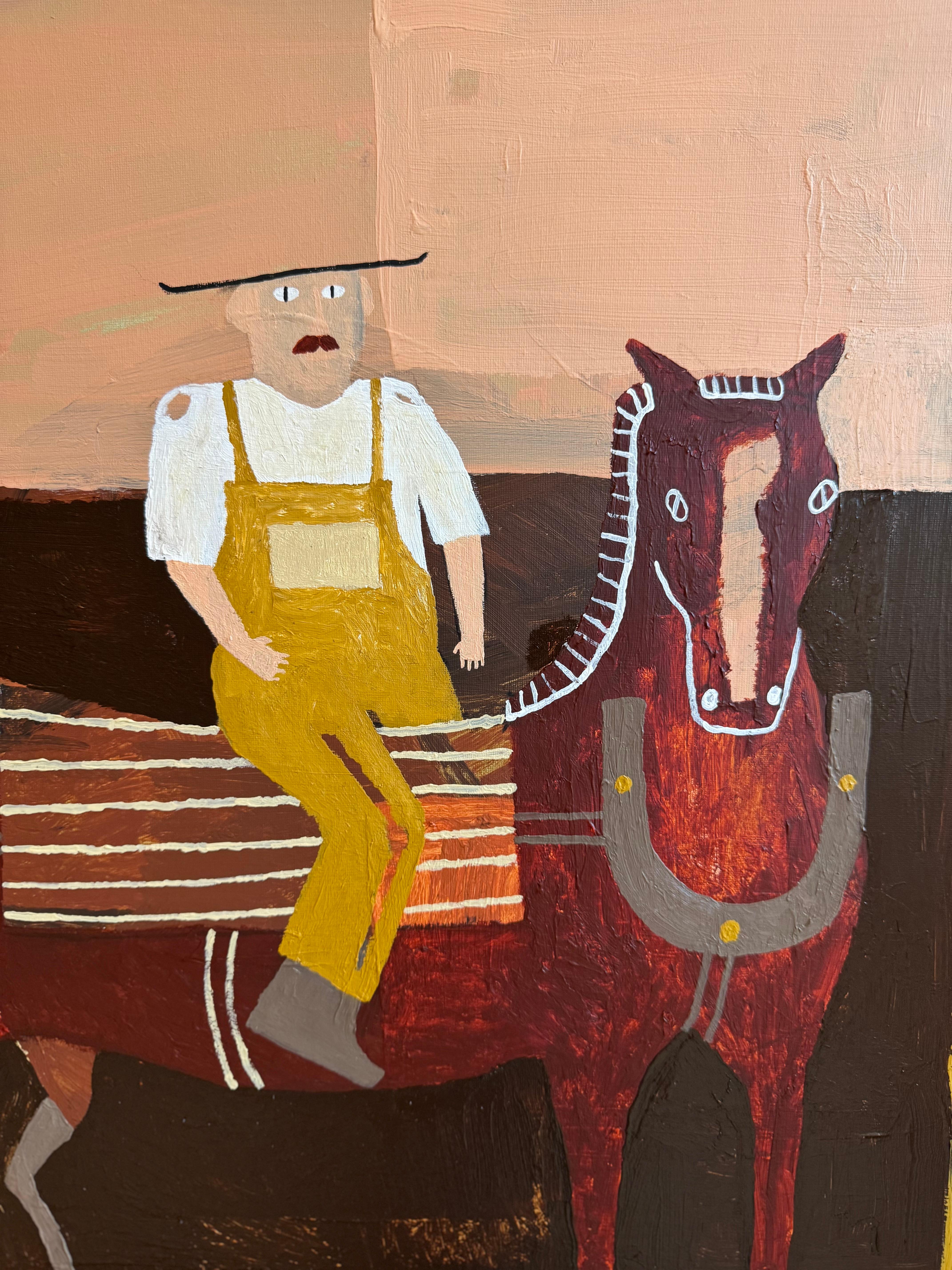 Farm Hand For You, Originalgemälde, Porträt, Landschaft, Pferde (Schwarz), Animal Painting, von Dan Bloodworth