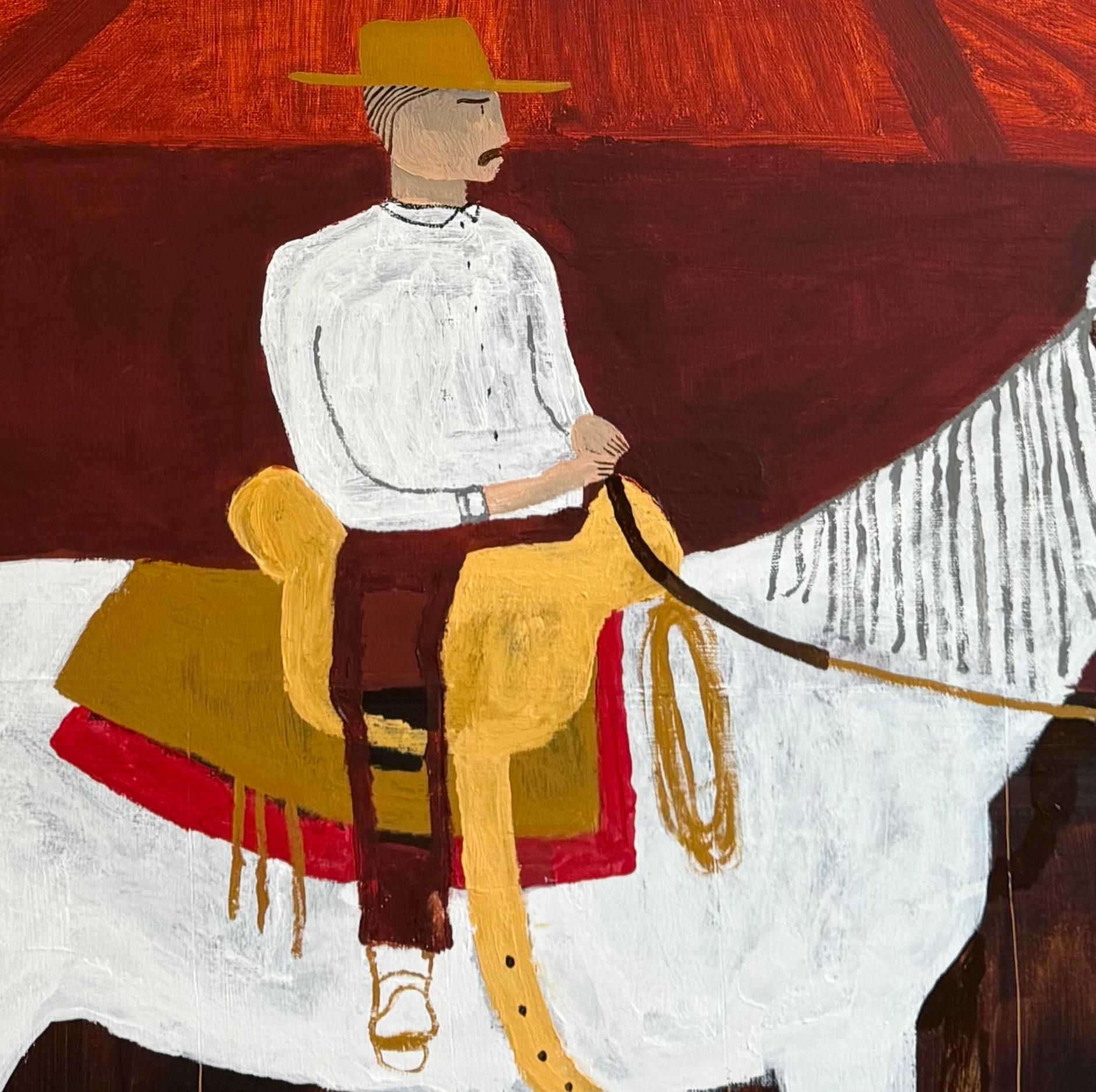 Rote Scheune, Originalgemälde, Porträt, Landschaft, Pferde (Moderne), Painting, von Dan Bloodworth