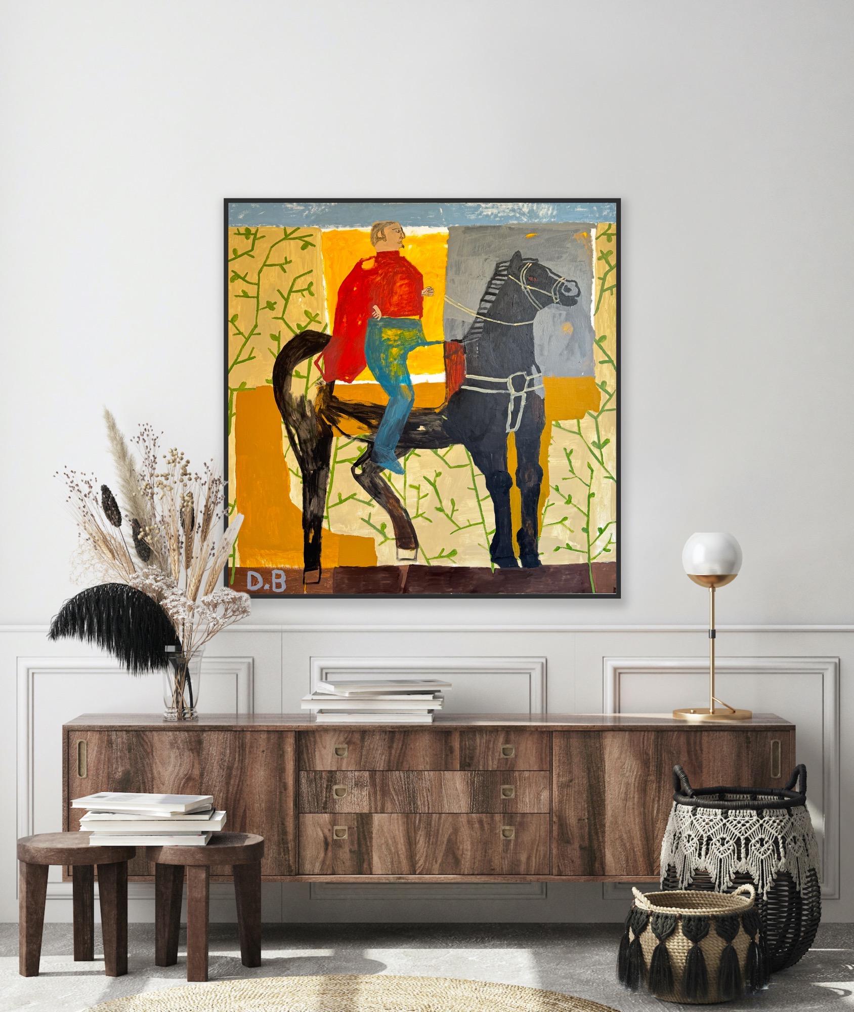 Certainsones Stuntman, peinture originale, cowboys, paysage, chevaux - Painting de Dan Bloodworth