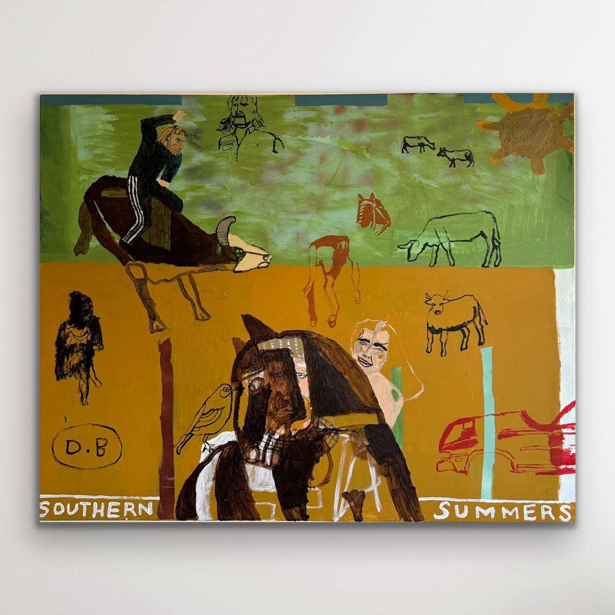 Souther Summers, Original painting, Cowboys, Landscape, Horses - Painting by Dan Bloodworth