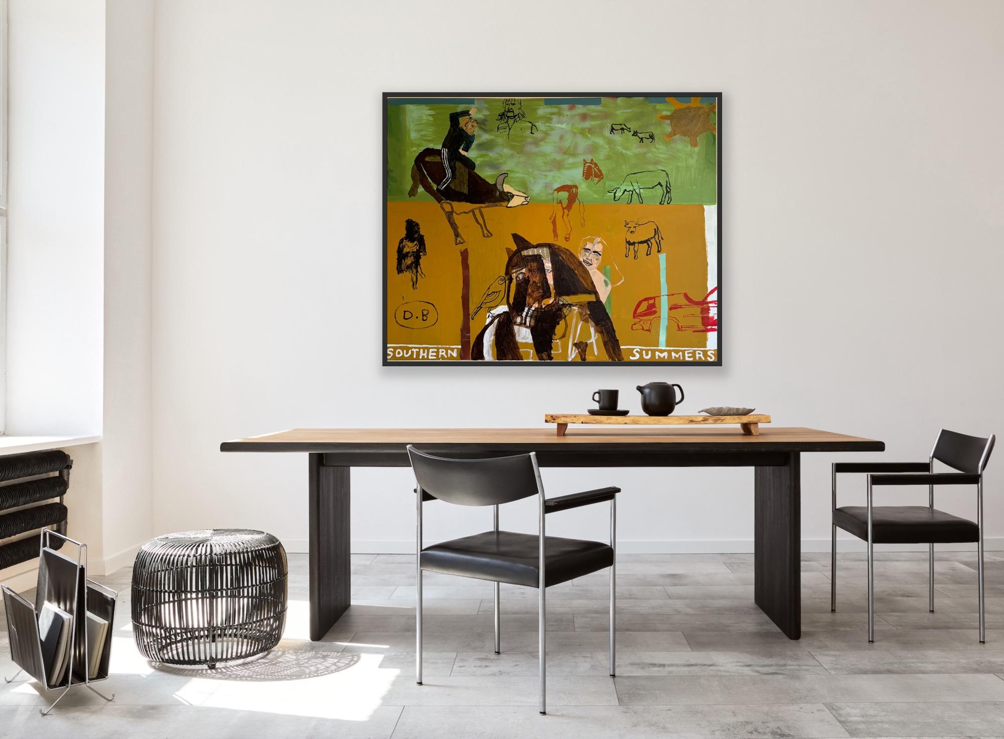 Souther Summers, Original painting, Cowboys, Landscape, Horses - Modern Painting by Dan Bloodworth