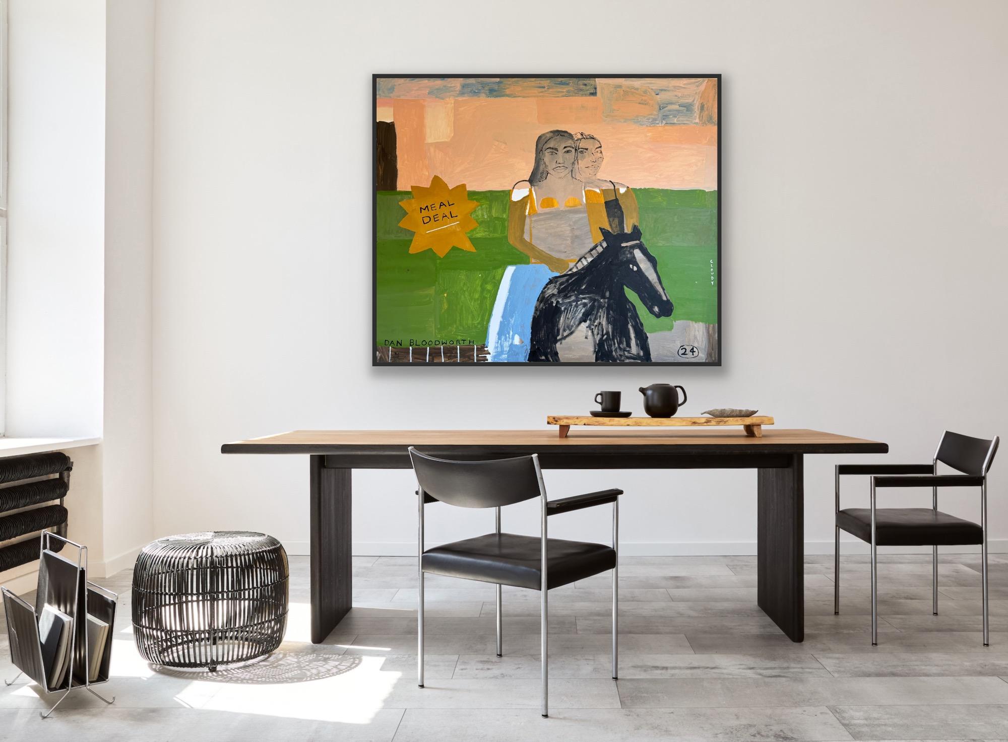 Staffy Side Eye, Original painting, Cowboys, Landscape, Horses - Painting by Dan Bloodworth