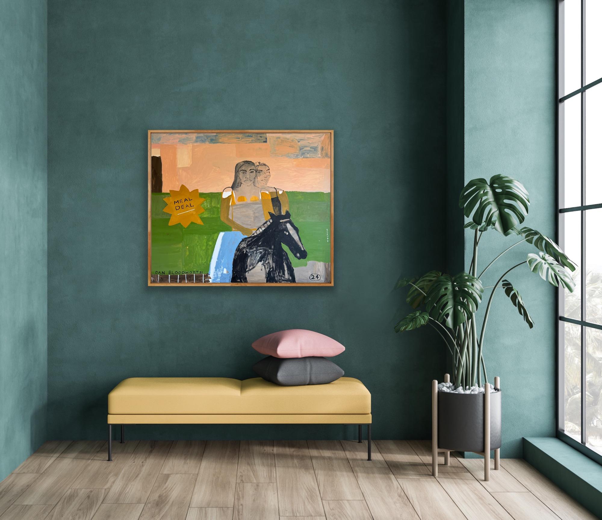 based on a friends dog who came to stay with us for a few week, the horse is him looking back at us from his bed. this told us he wants to either take us for a walk or its time for breakfast. both of which i tried to include in the final