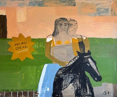 Staffy Seitenauge, Originalgemälde, Cowboys, Landschaft, Pferde