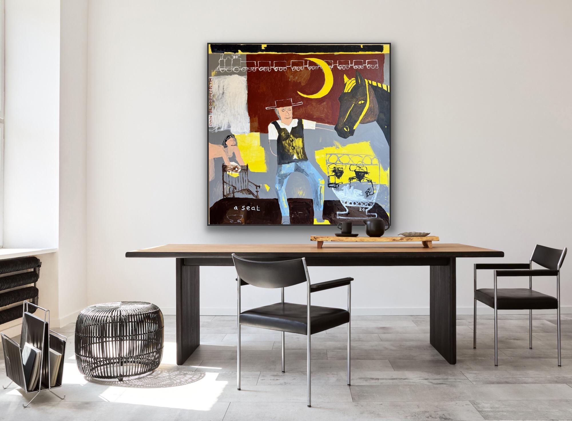 Take It, But Take It Easy, Original painting, Cowboys, Landscape, Horses - Painting by Dan Bloodworth