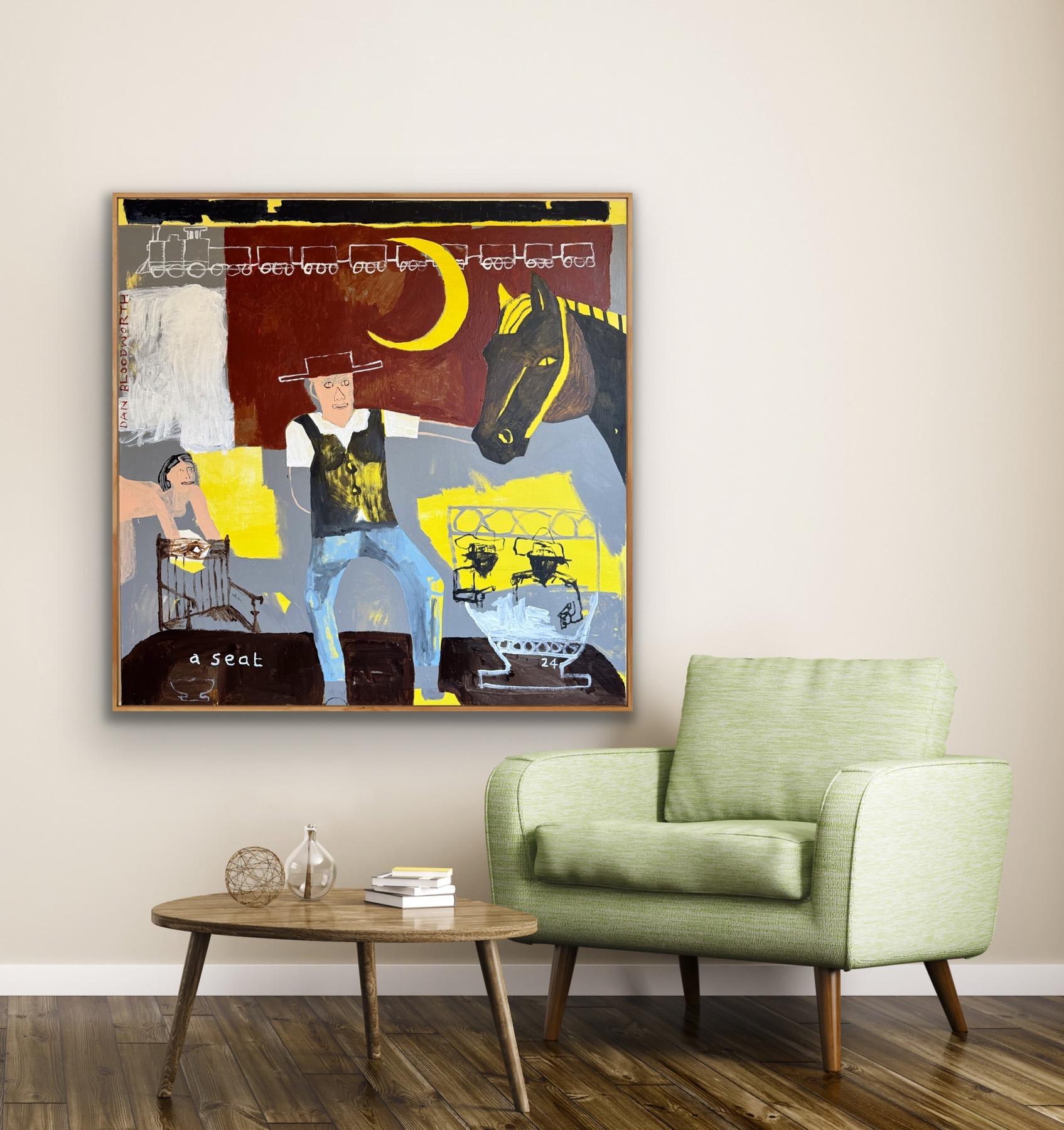 Take It, But Take It Easy, Original painting, Cowboys, Landscape, Horses - Brown Animal Painting by Dan Bloodworth