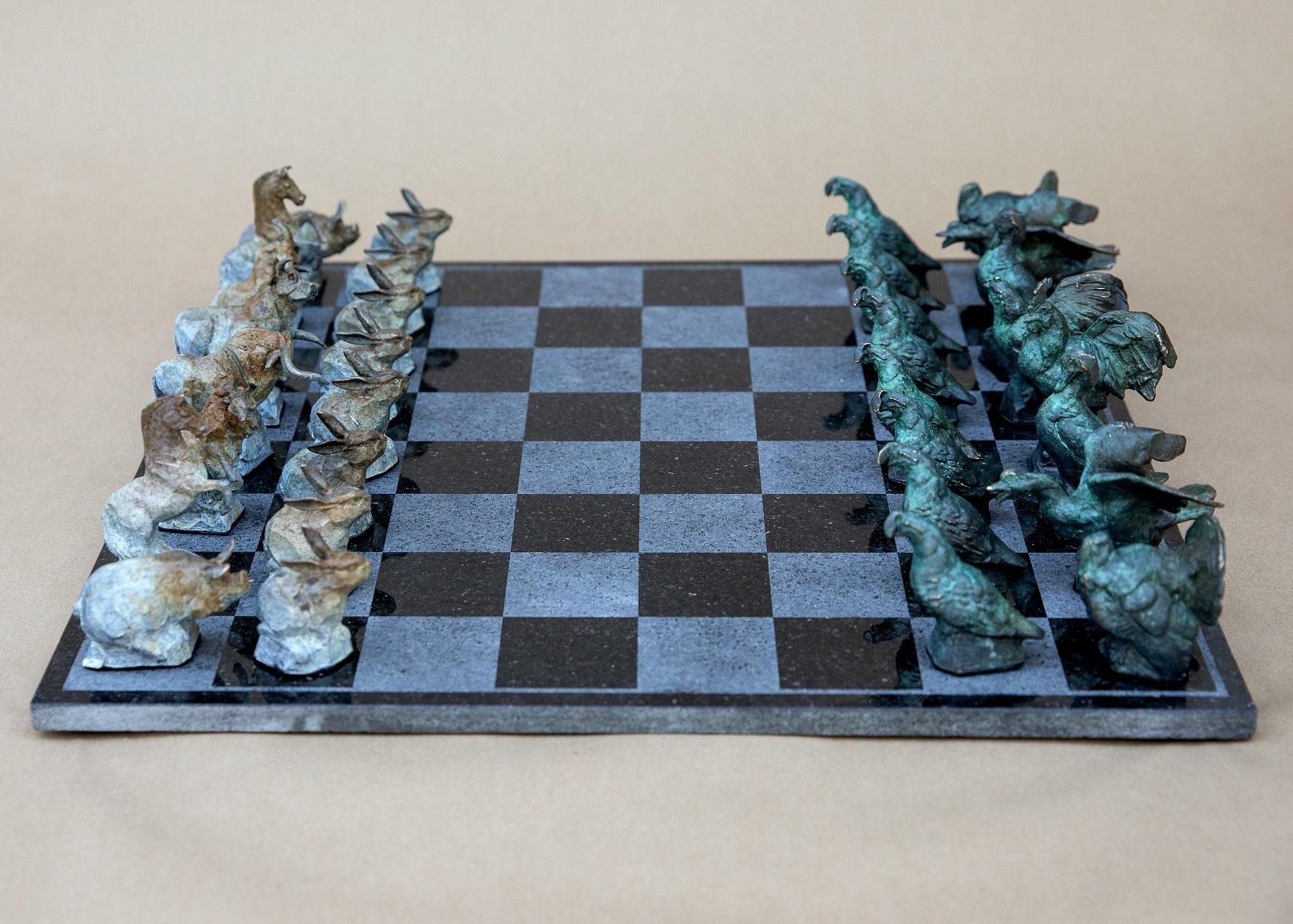 Barnyard Game - Chess - Sculpture by Dan Chen