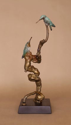 « Double Happiness », sculpture en bronze représentant un colibri, signée, édition n° 5/150