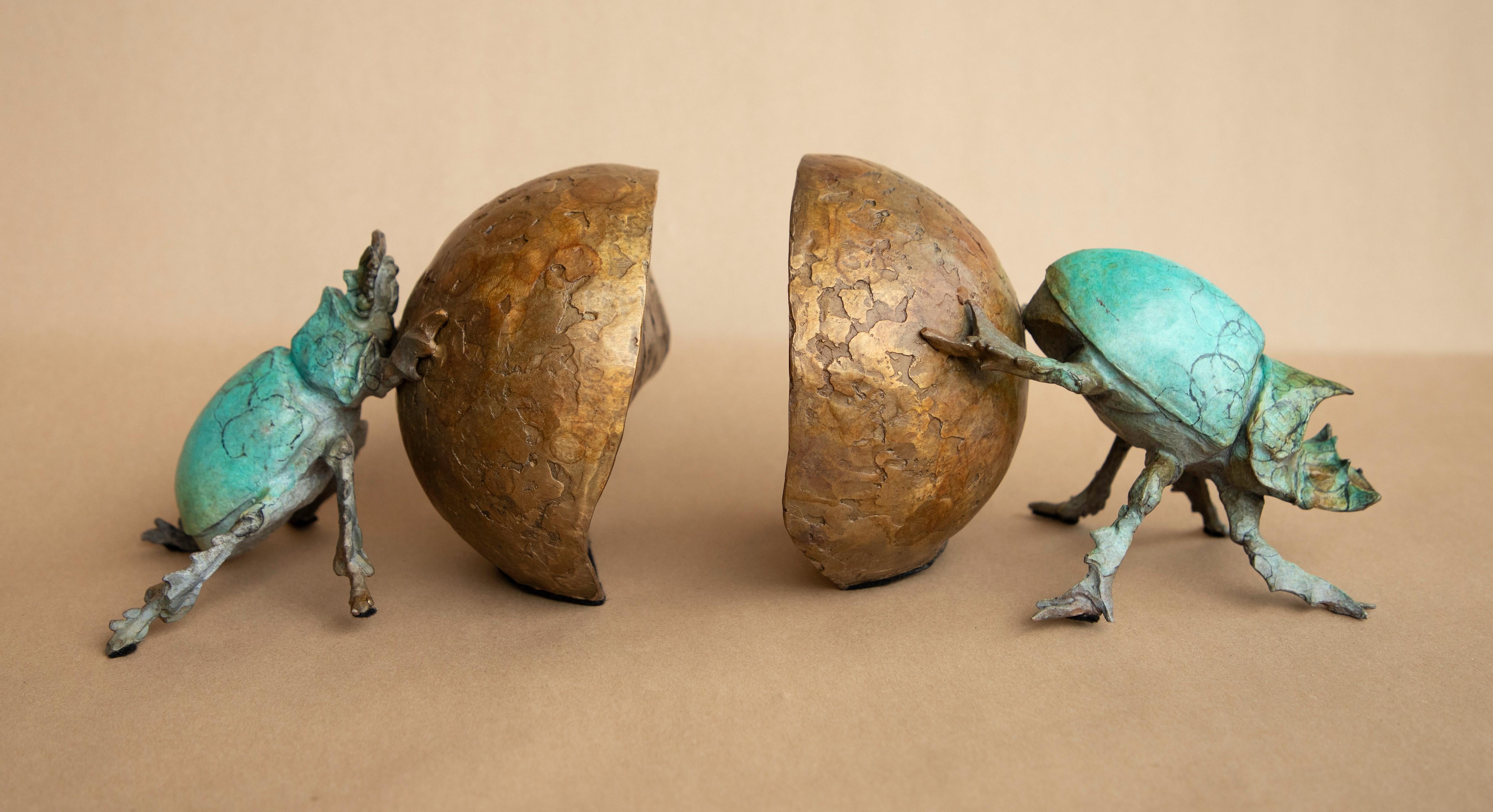 Dung-Beetle Bookends - Sculpture by Dan Chen