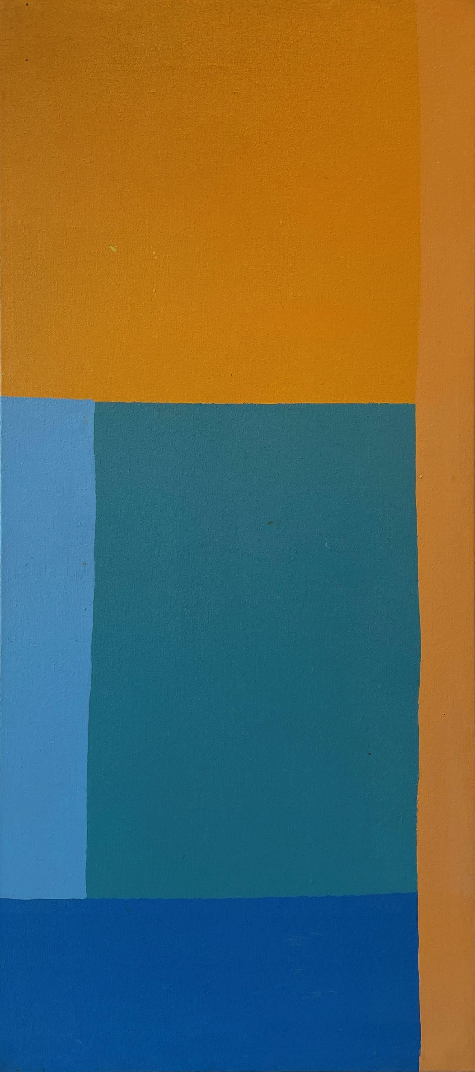 Dan Christensen, série à carreaux géométriques, abstrait orange et bleu