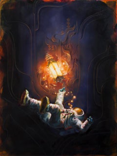 The Hermit, 2020 - Original Astronaut Painting by Dan Cohen, Cosmic Theme