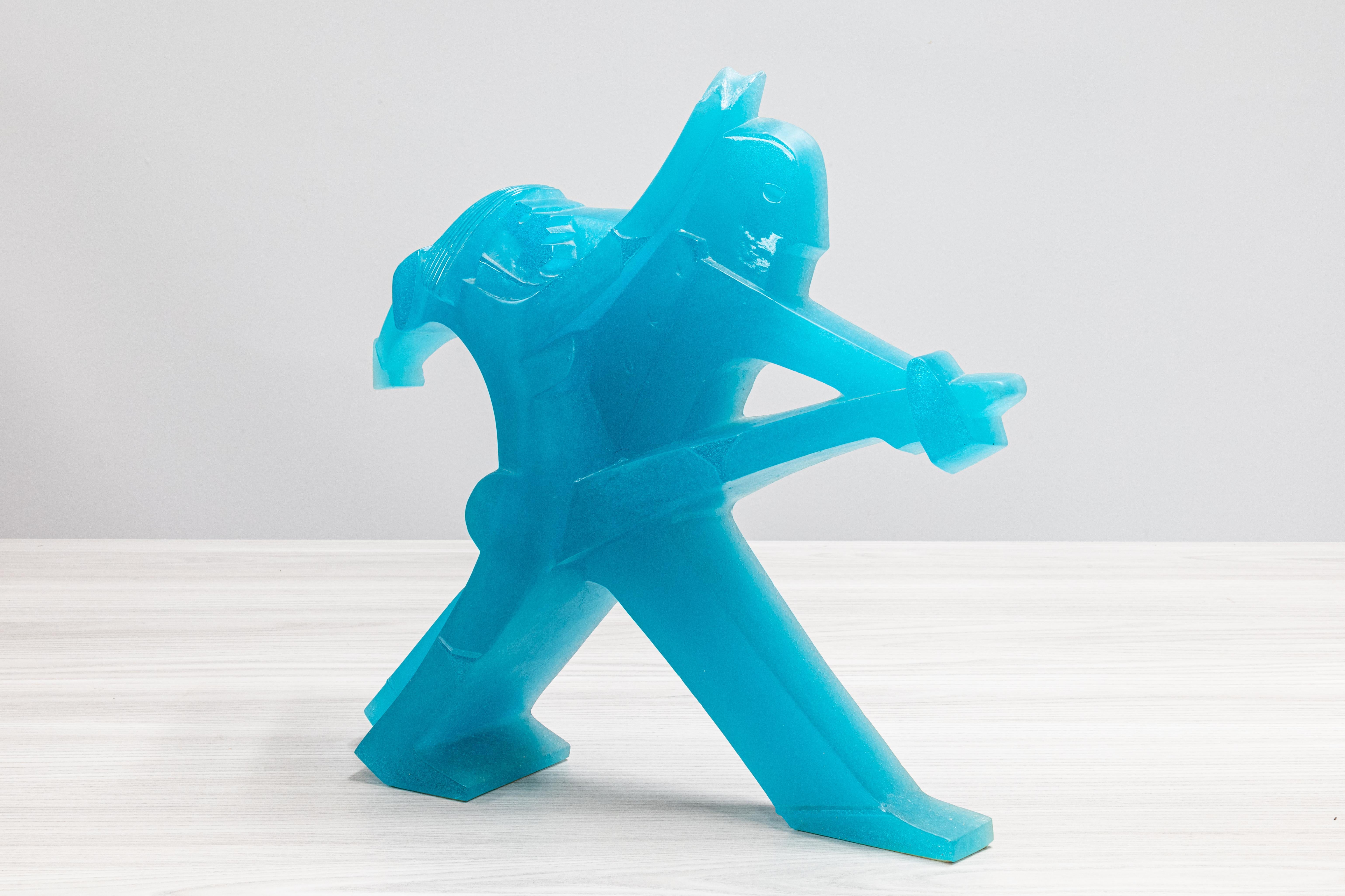 A contemporary figurative aqua color glass sculpture titled “Les Danseurs (The Dancers)” designed by Dan Dailey for the studio of Daum France. Etched signature from Daum and Dan Dailey. Limited edition of 200. Made with intense blue pâte de verre