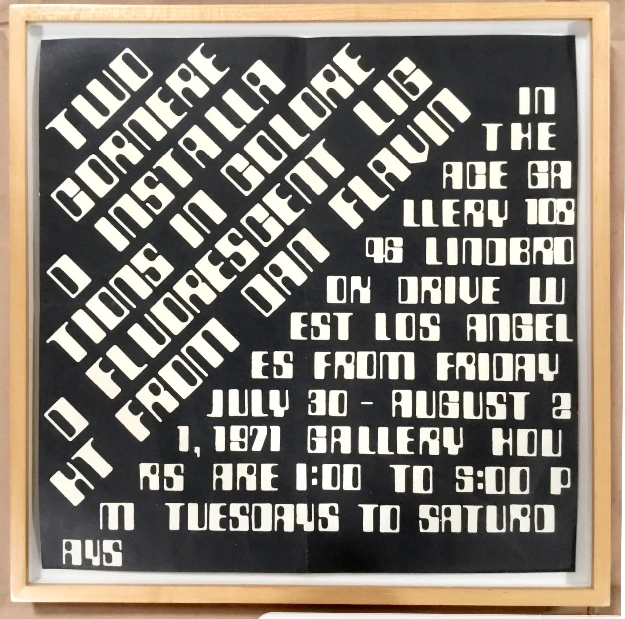 Affiche d'invitation historique pour l'exposition de la galerie ACE, éclairage minimaliste de 1970