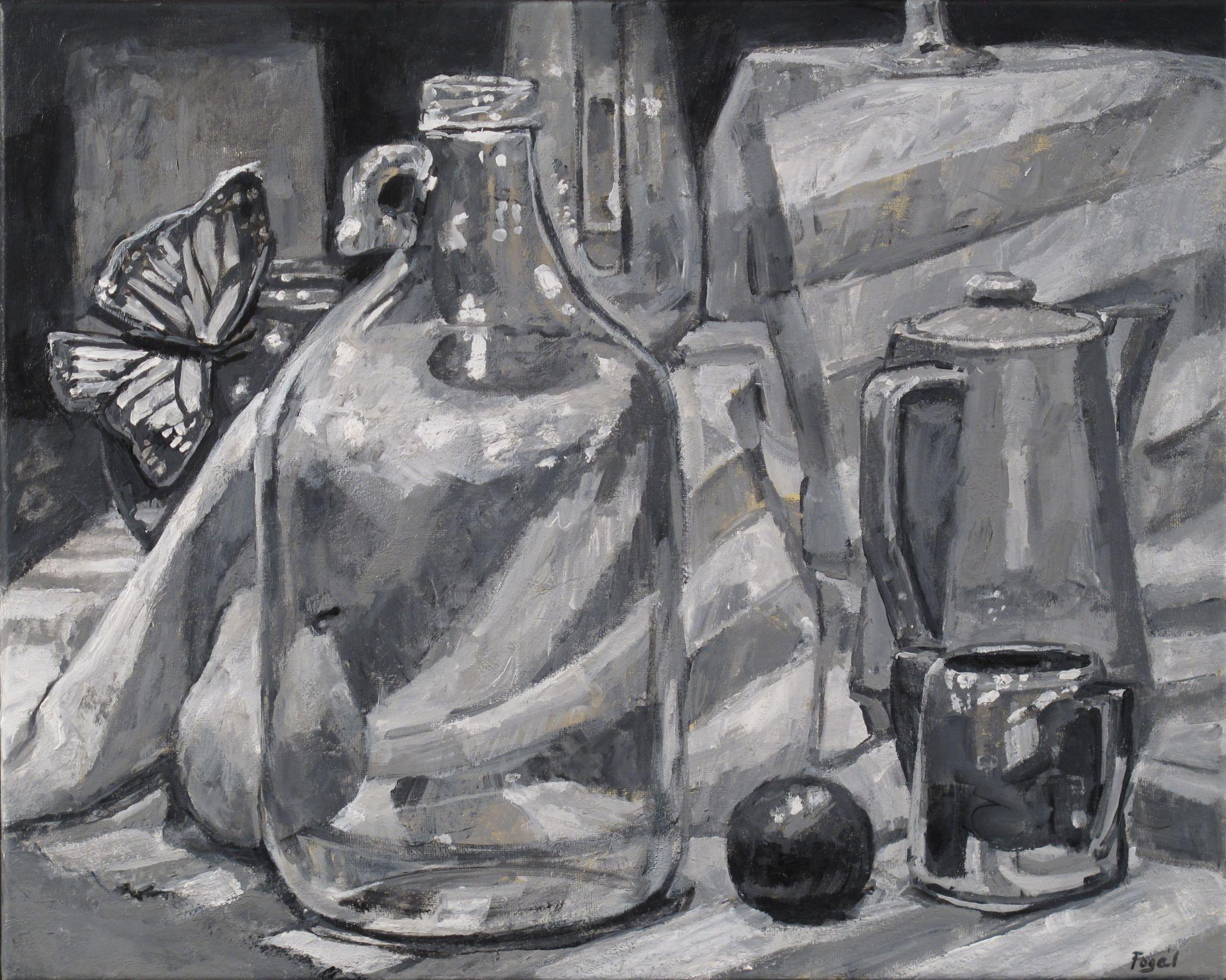  Black and white still-life in acrylic  :: Painting :: Realism :: This piece comes with an official certificate of authenticity signed by the artist :: Ready to Hang: Yes :: Signed: Yes :: Signature Location: front back :: Canvas :: Landscape ::