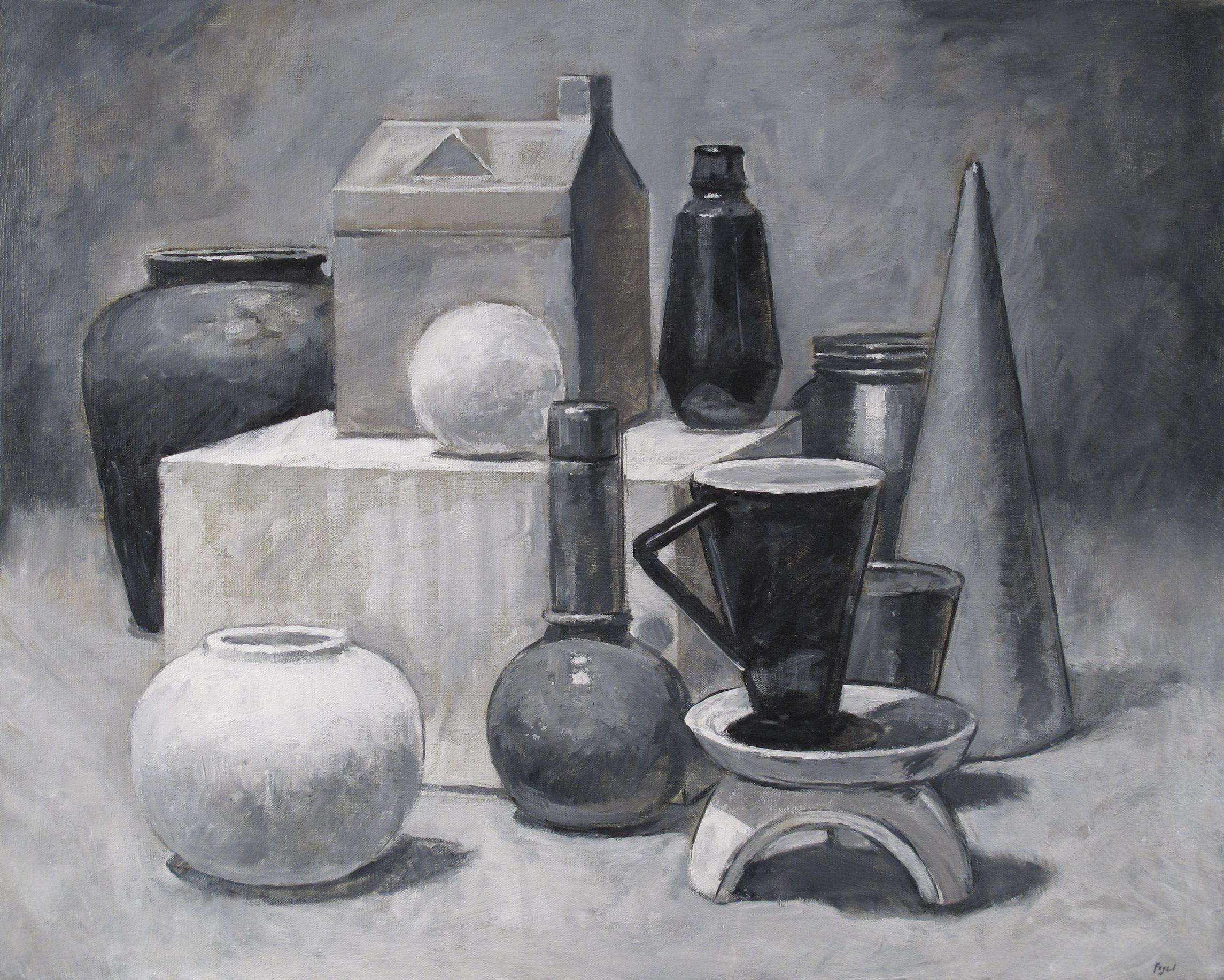  Black and white still-life in acrylic  :: Painting :: Realism :: This piece comes with an official certificate of authenticity signed by the artist :: Ready to Hang: Yes :: Signed: Yes :: Signature Location: front back :: Canvas :: Landscape ::