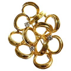Dan Frere 14k Yellow Gold and Diamond Modern Pendant Pin with Appraisal