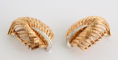 Dan Frere Gold Diamond Leaf Earrings