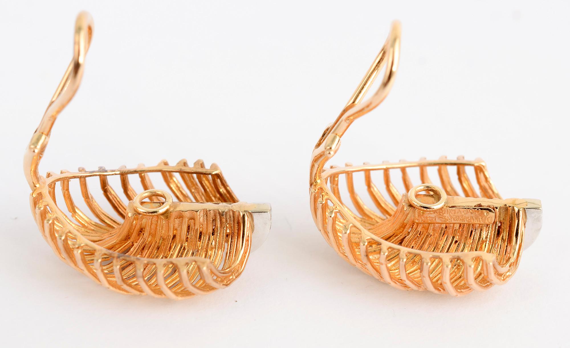 Dan Frere Gold Diamond Leaf Earrings 2